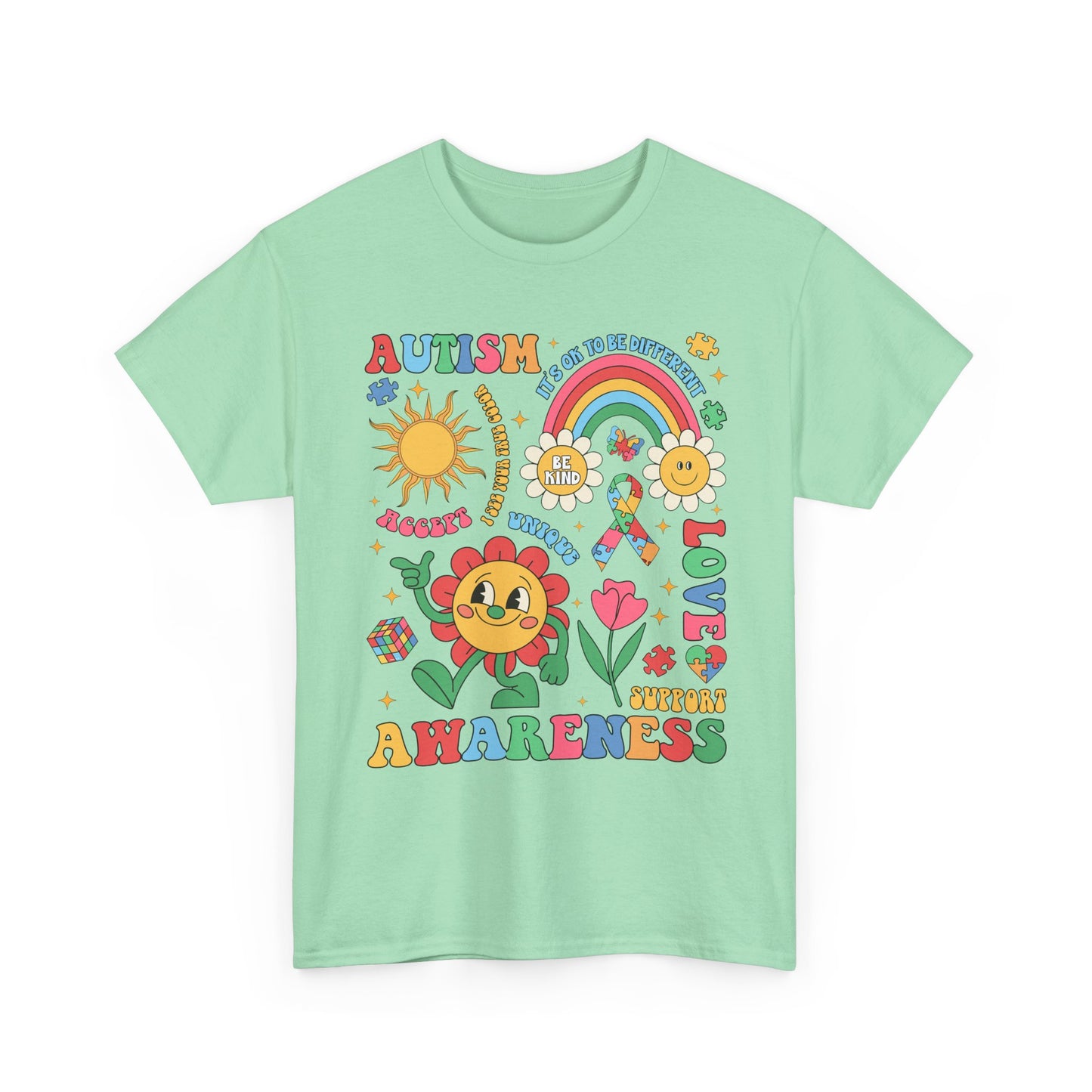 Autism Awareness Rainbow Floral Tee — Love, Support & Awareness T-Shirt