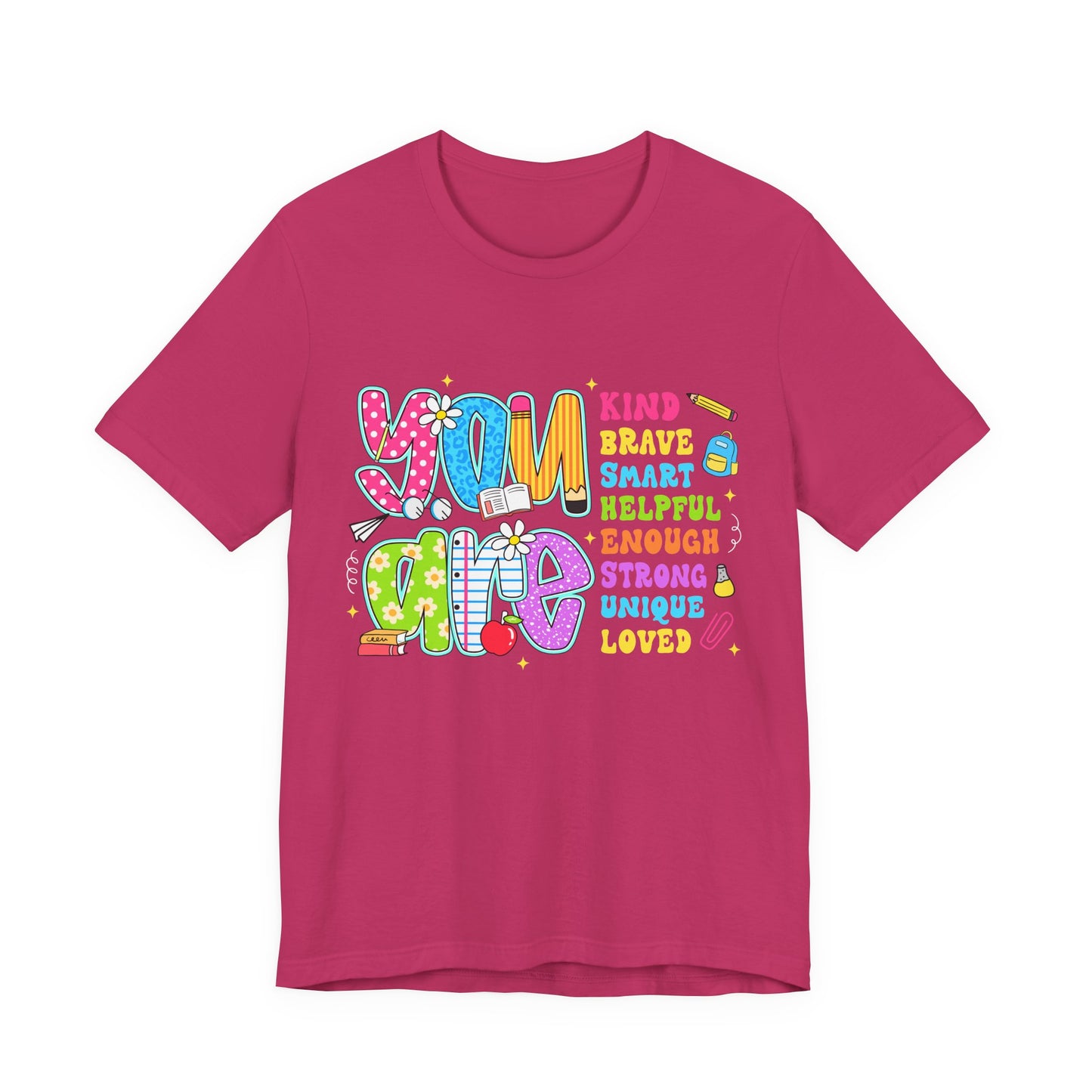 You Are Loved Kids T-Shirt — Colorful Positive Affirmation Tee (You Are Kind, Brave, Smart)