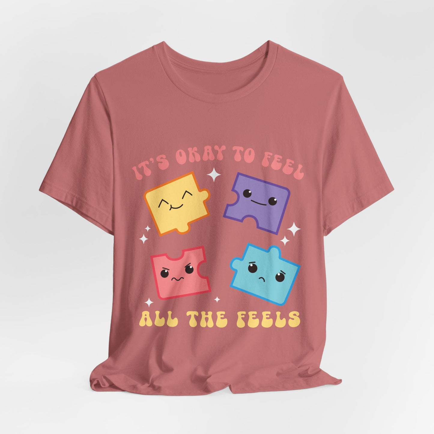 “It’s Okay to Feel” Puzzle Pieces Tee — Mental Health Awareness Comfort Shirt