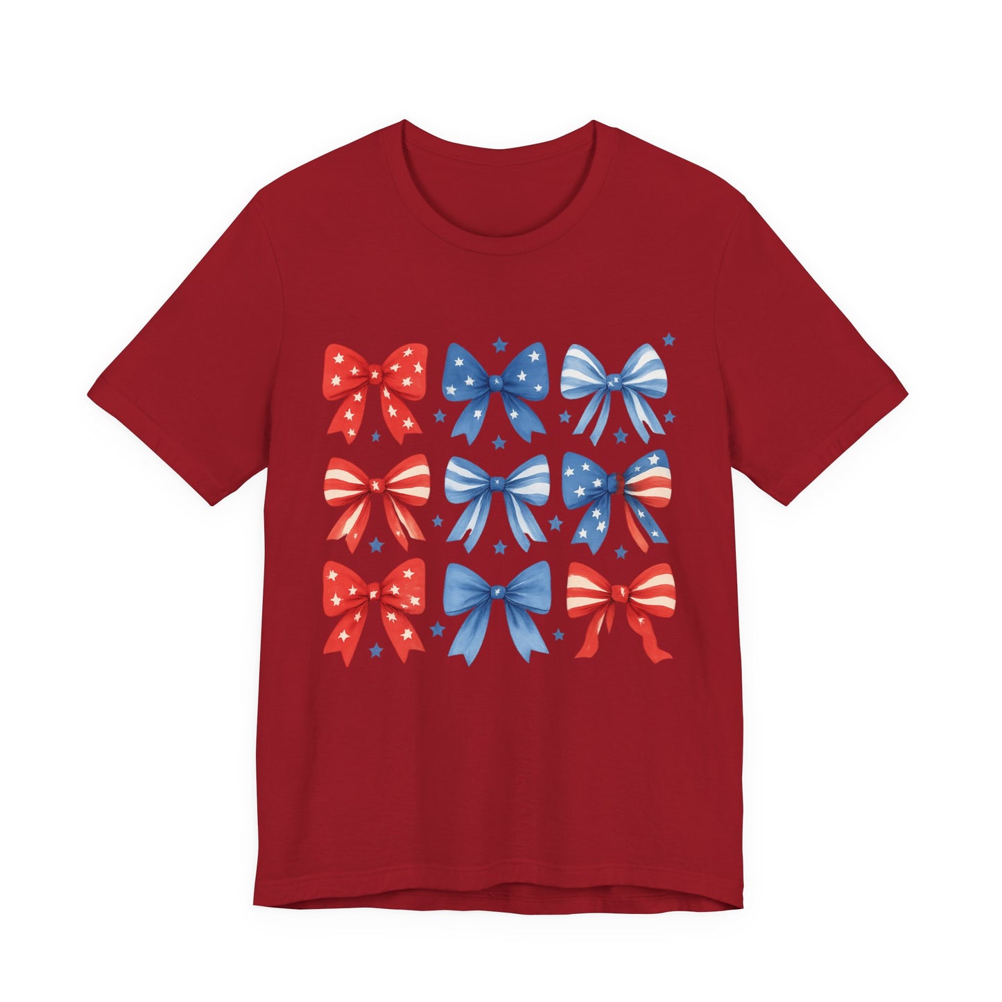 Patriotic Red & Blue Bows Tee — 4th of July Graphic T-Shirt