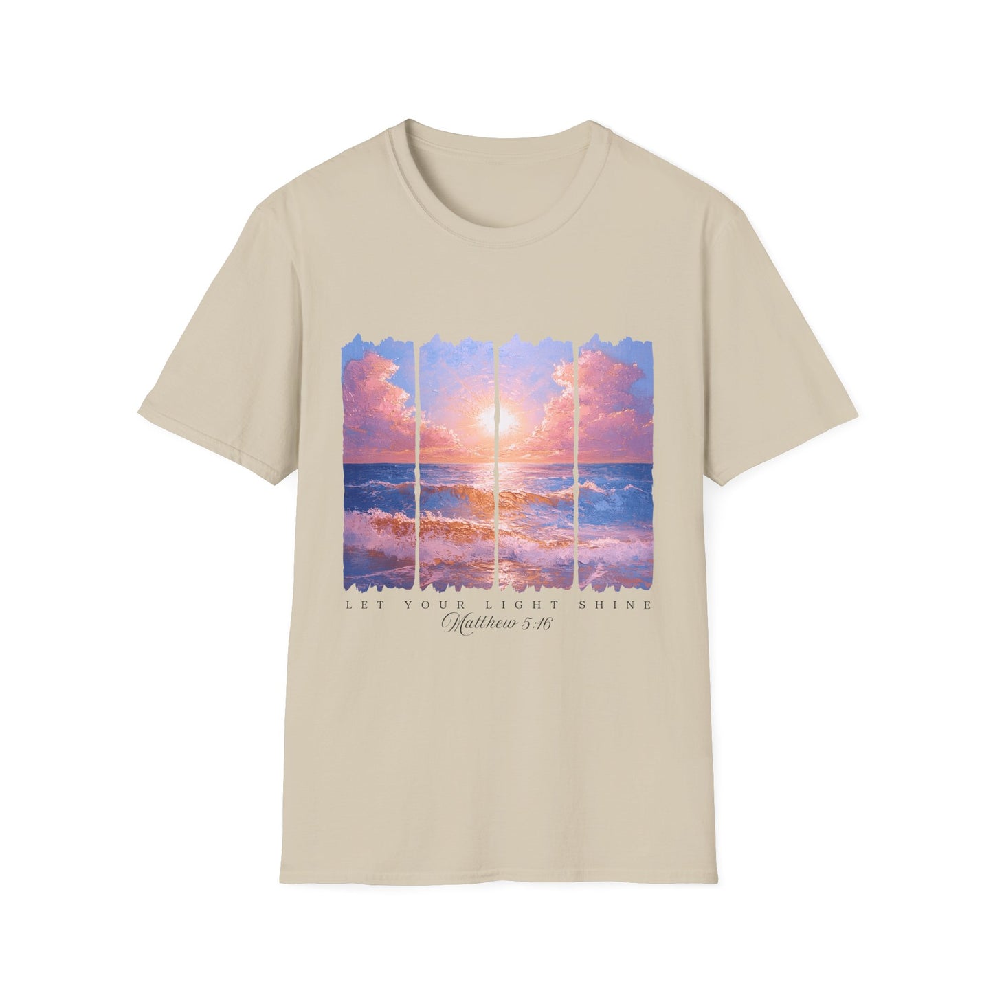 Sunset Ocean Panel T-Shirt — "Pray Without Ceasing" Inspirational Beach Tee