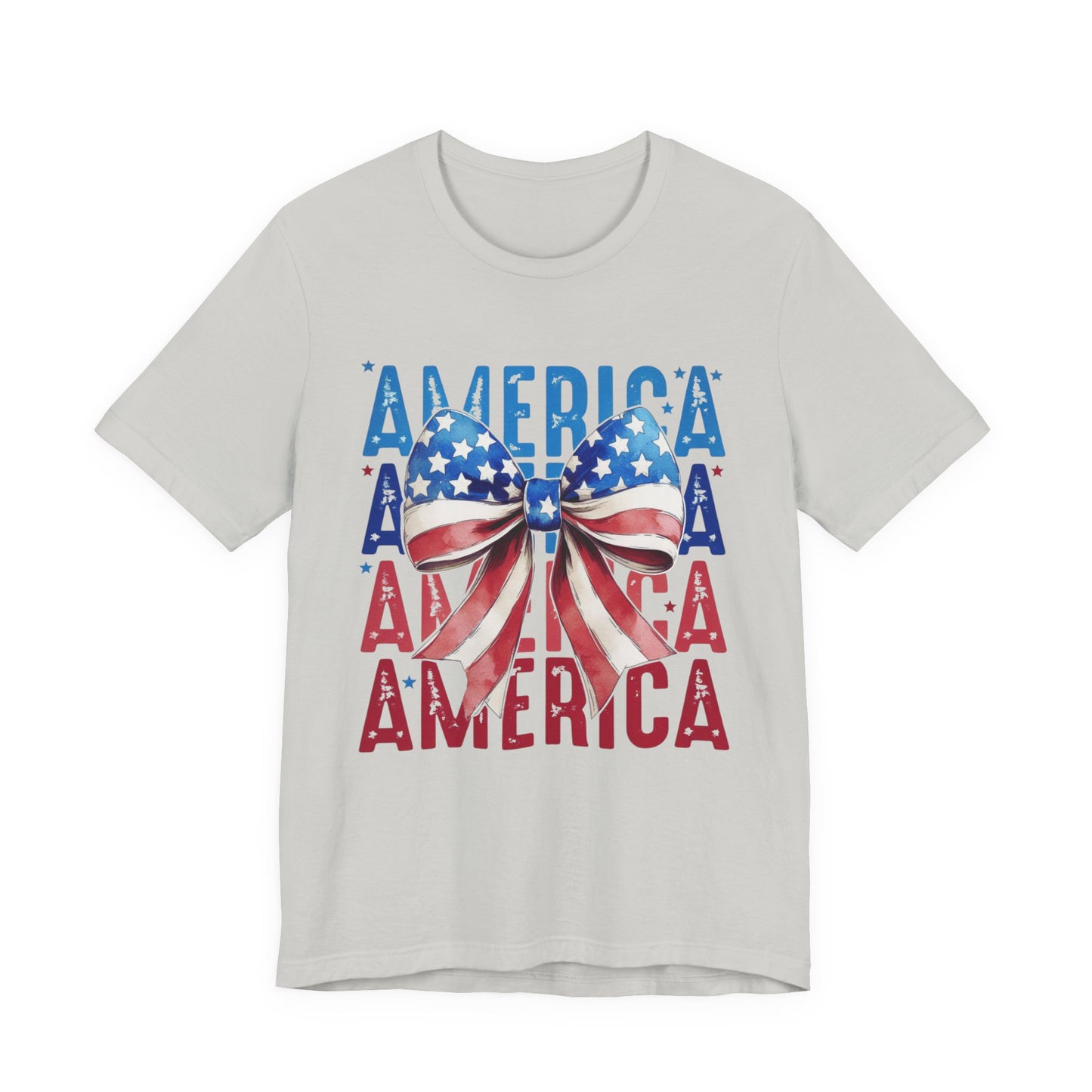 Patriotic America Bow T-Shirt — USA Flag Ribbon 4th of July Tee