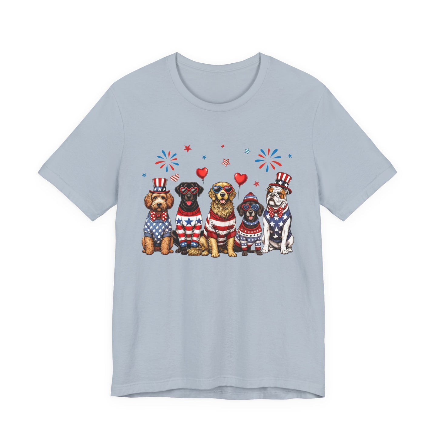 Patriotic Dogs T‑Shirt — 4th of July American Flag Pups Tee