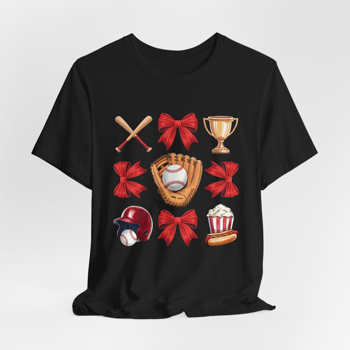 Baseball Icons Graphic Tee — Glove, Bat & Trophy Design