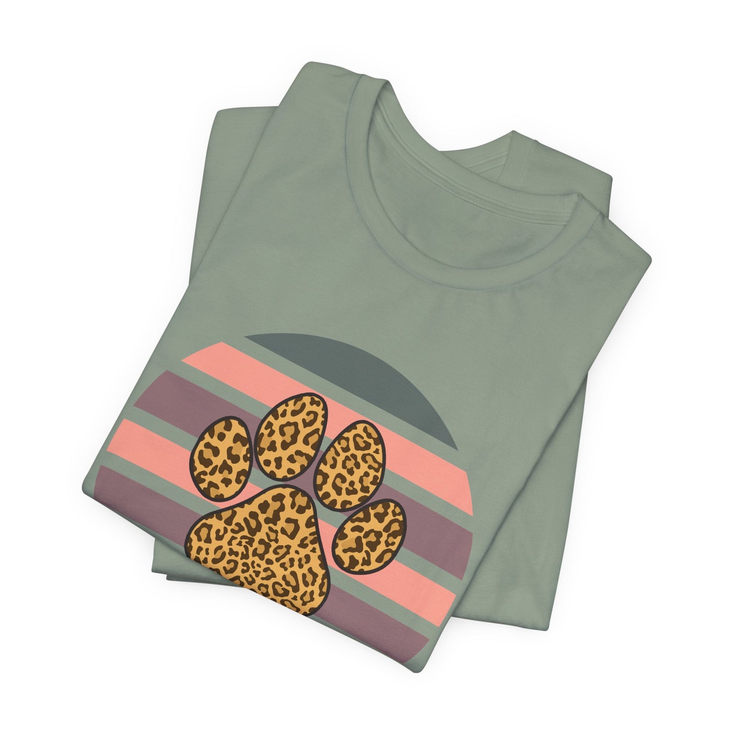 Dog Mom Leopard Paw Tee — Retro Striped Pet Lover T‑Shirt