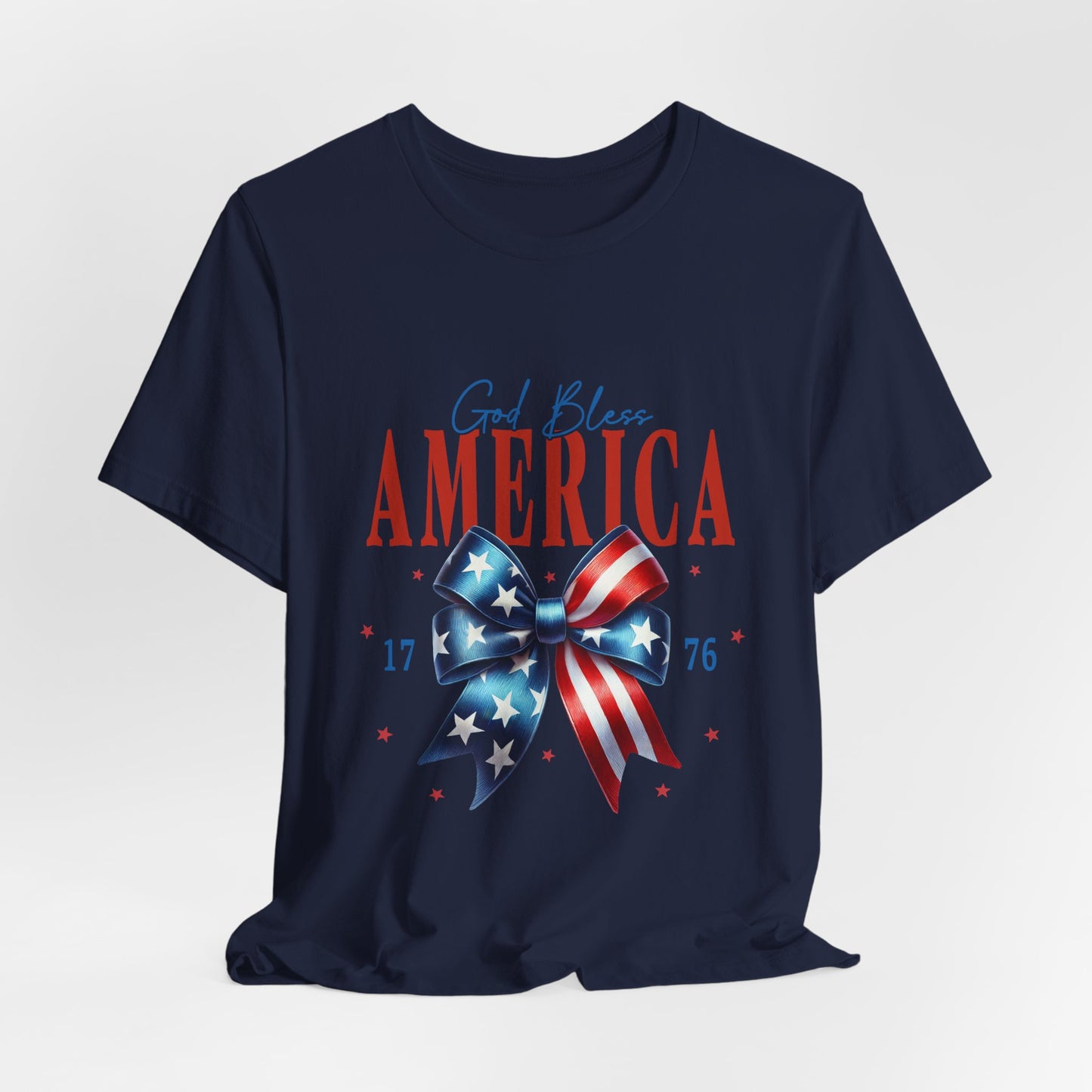 God Bless America Bow T-Shirt — Patriotic 1776 Fourth of July Tee