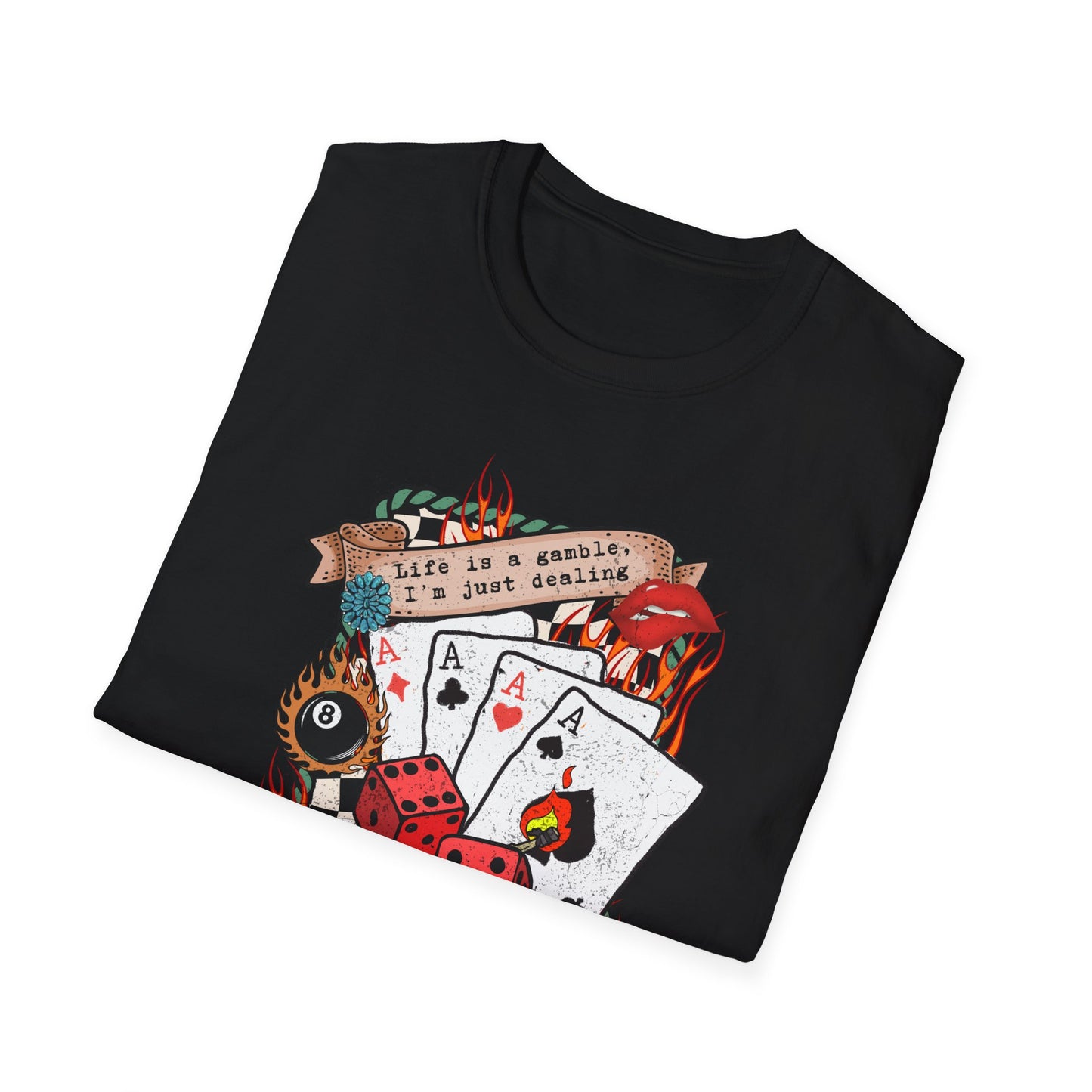 Casino Night Graphic T-Shirt — Aces, Dice & Retro Gaming Design