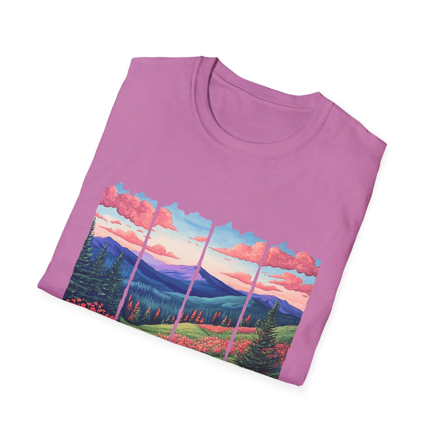 Scenic Mountain Sunset T-Shirt — Wildflower Valley Landscape Tee