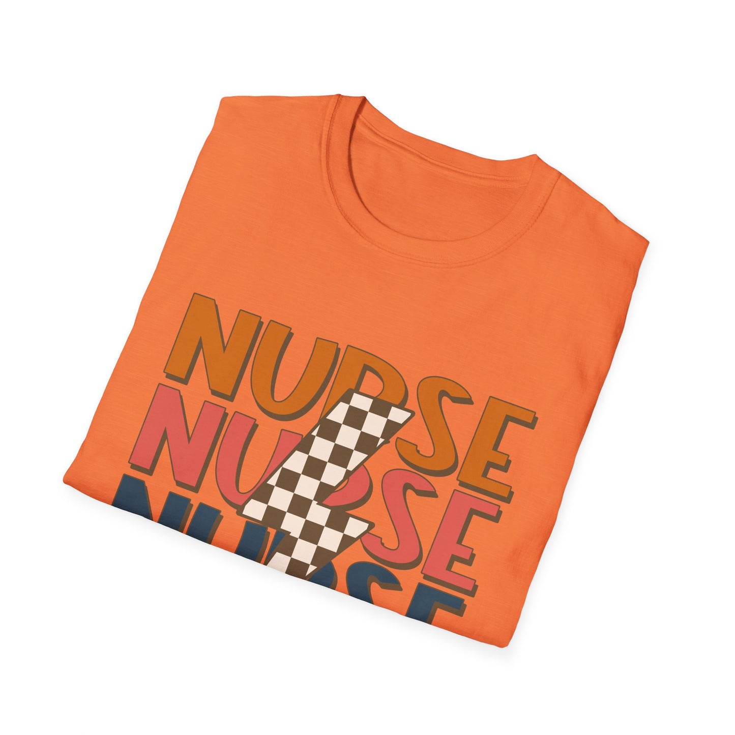 Nurse Retro Stripe T-Shirt — Vintage Checkerboard Scrub Tee for Nurses
