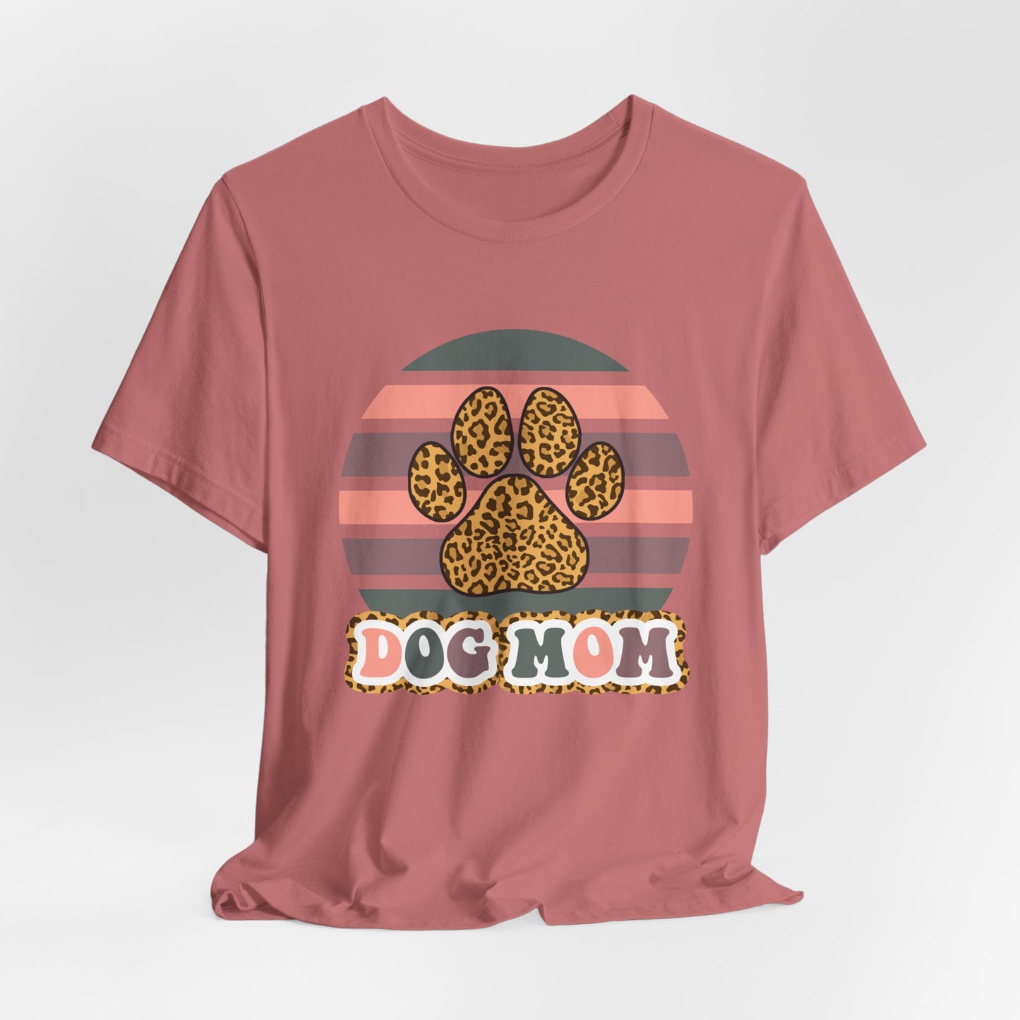Dog Mom Leopard Paw Tee — Retro Striped Pet Lover T‑Shirt