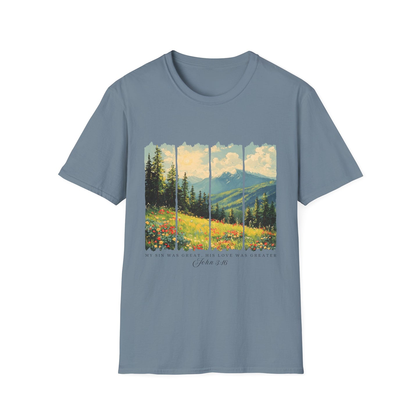Mountain Meadow T-Shirt — Scenic Landscape Panel Tee