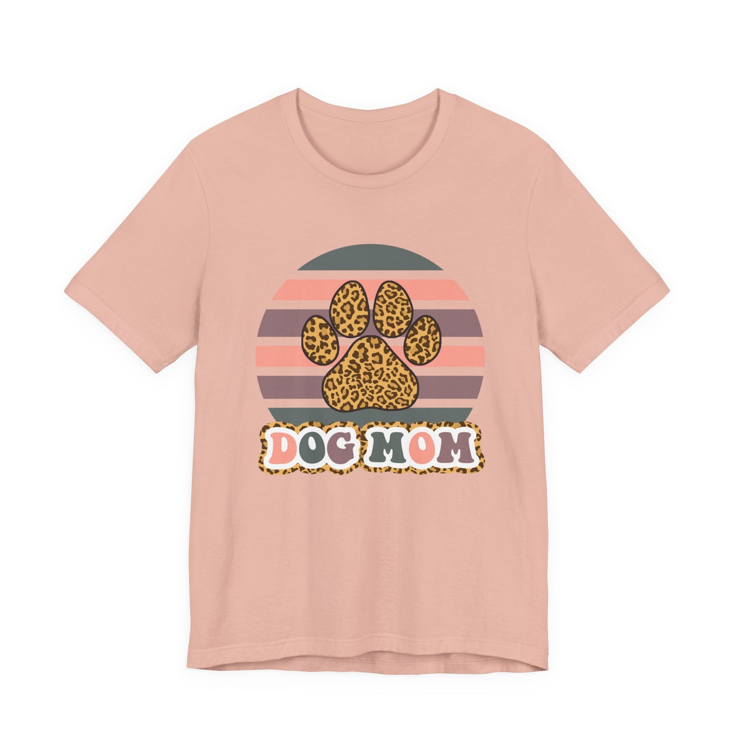 Dog Mom Leopard Paw Tee — Retro Striped Pet Lover T‑Shirt