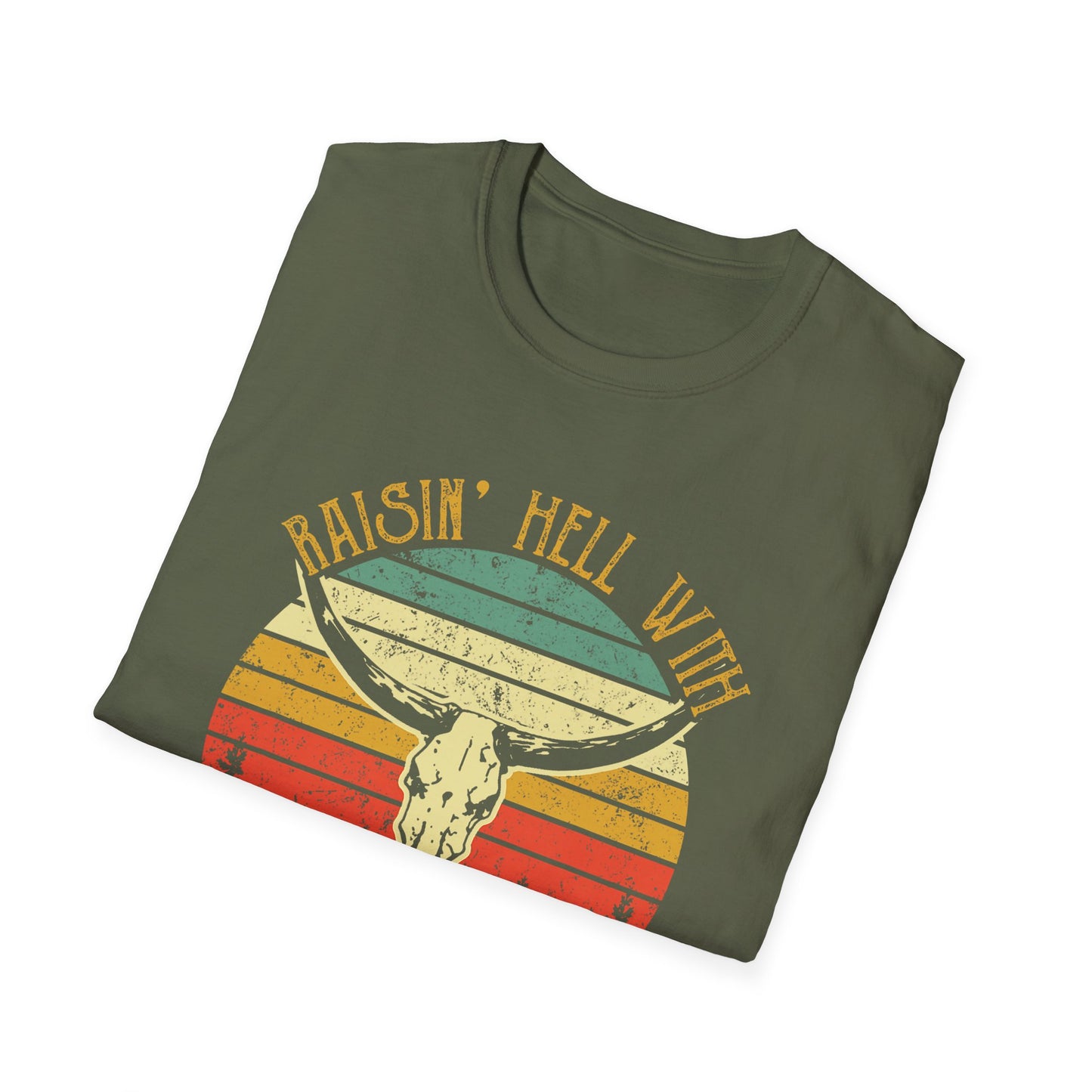 T-Shirt — Raisin' Hell With The Hippies And The Cowboys Vintage Skull Graphic