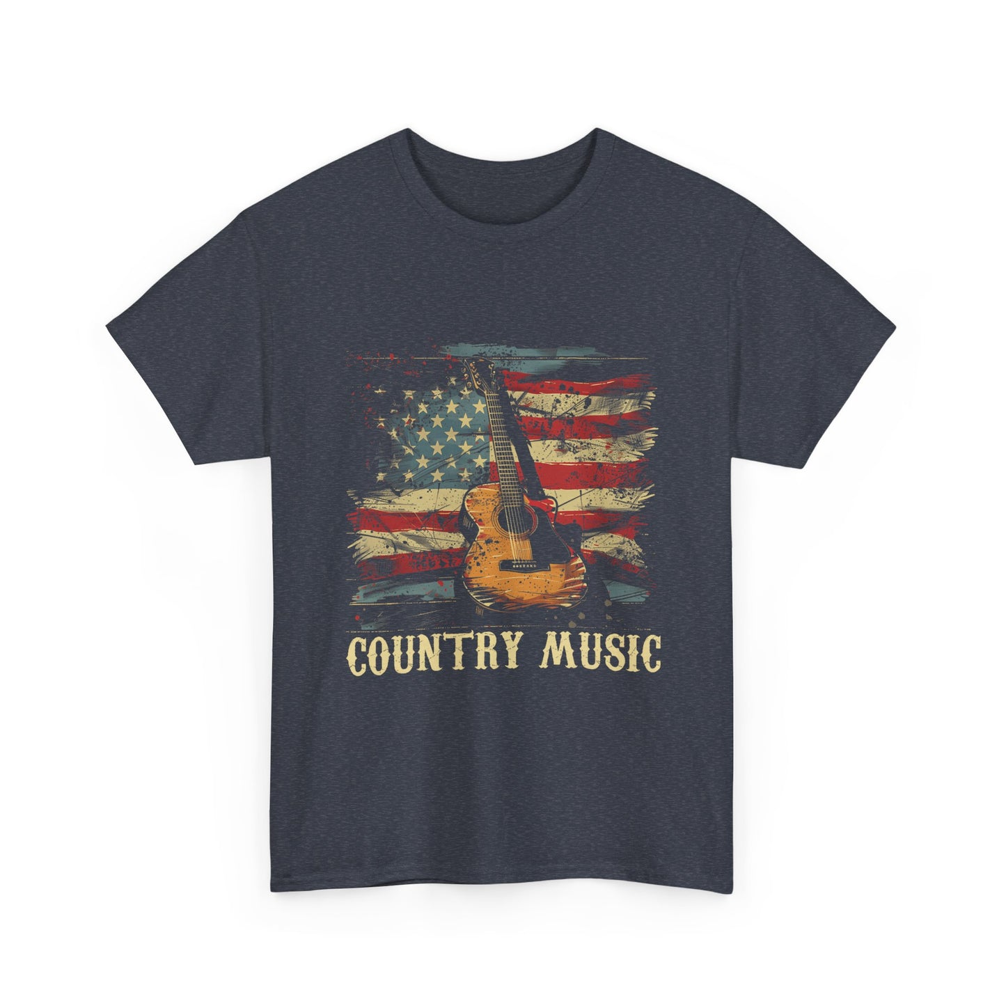 Country Music Guitar Tee — Vintage American Flag Acoustic Shirt