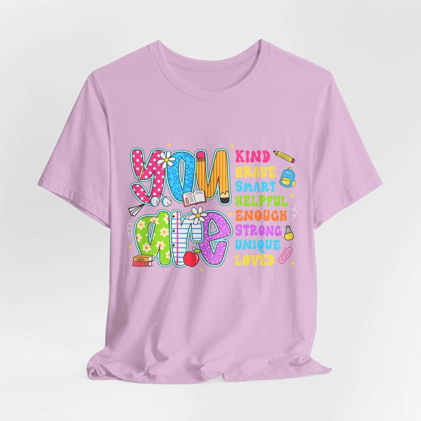 You Are Loved Kids T-Shirt — Colorful Positive Affirmation Tee (You Are Kind, Brave, Smart)