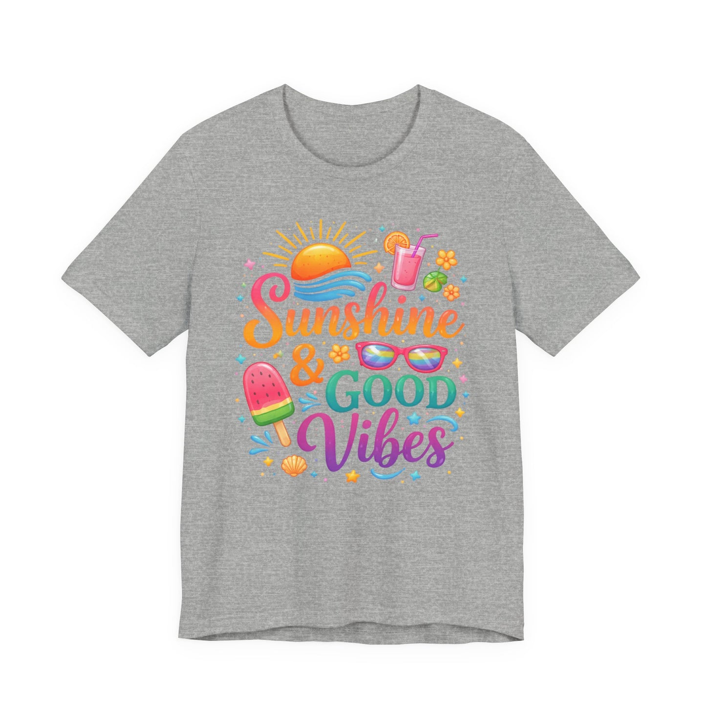 Sunshine & Good Vibes T-Shirt | Summer Beach Drink Sunglasses Popsicle Design