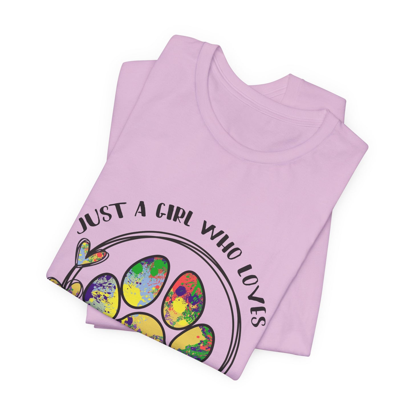 Rescue Dog T-Shirt - "Just a Girl Who Loves Her Rescue Dog" Colorful Paw Tee