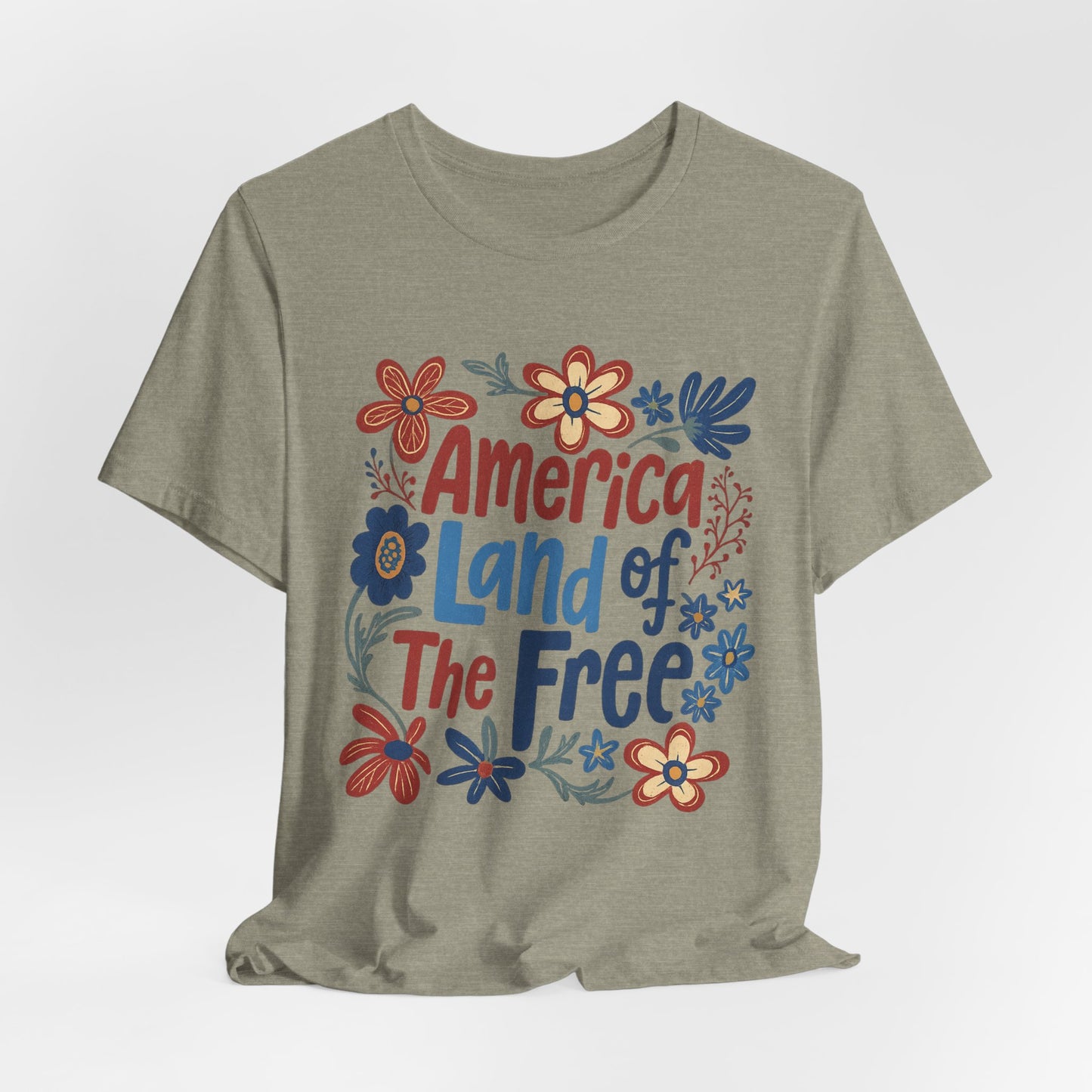 America Land of the Free Tee — Patriotic Floral 4th of July T-Shirt