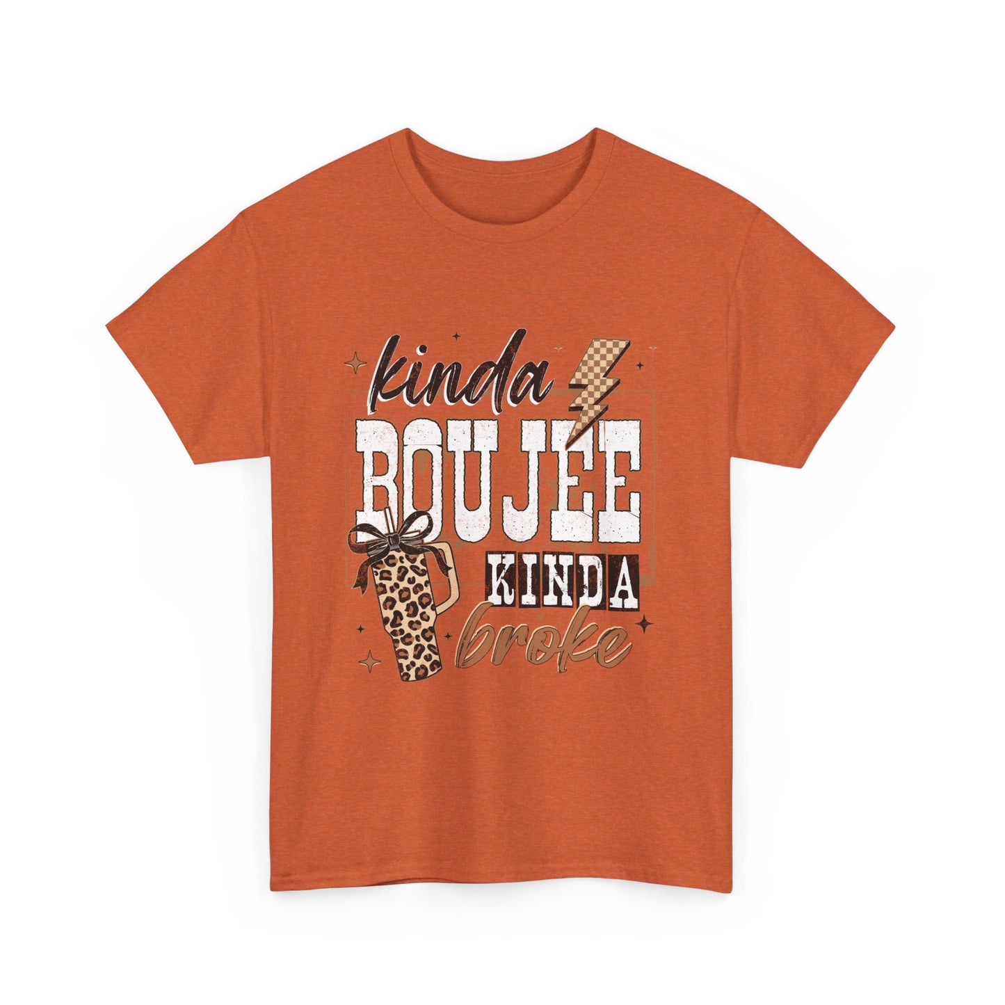 Kinda Boujee Kinda Broke Tee — Leopard Print Graphic T‑Shirt