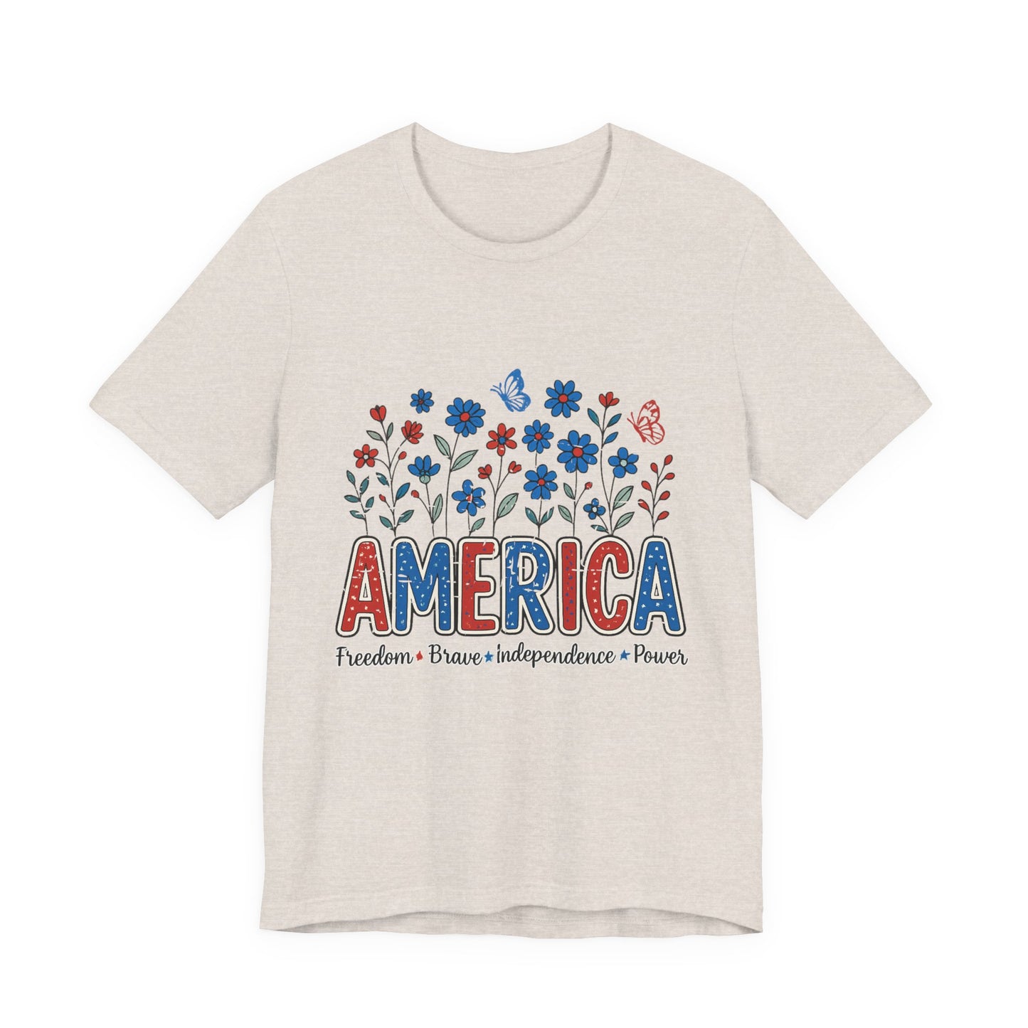 America Floral Tee — Patriotic Freedom, Bravery & Independence T-Shirt