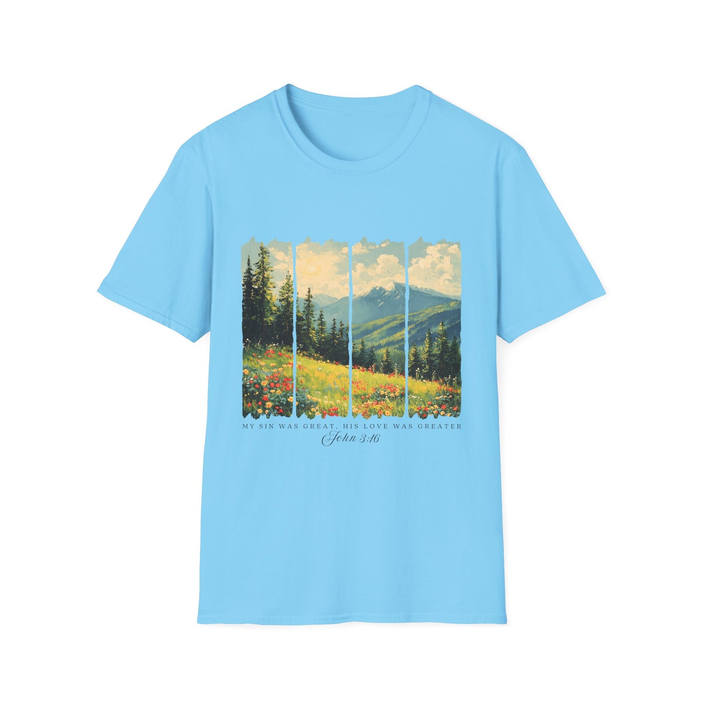Mountain Meadow T-Shirt — Scenic Landscape Panel Tee
