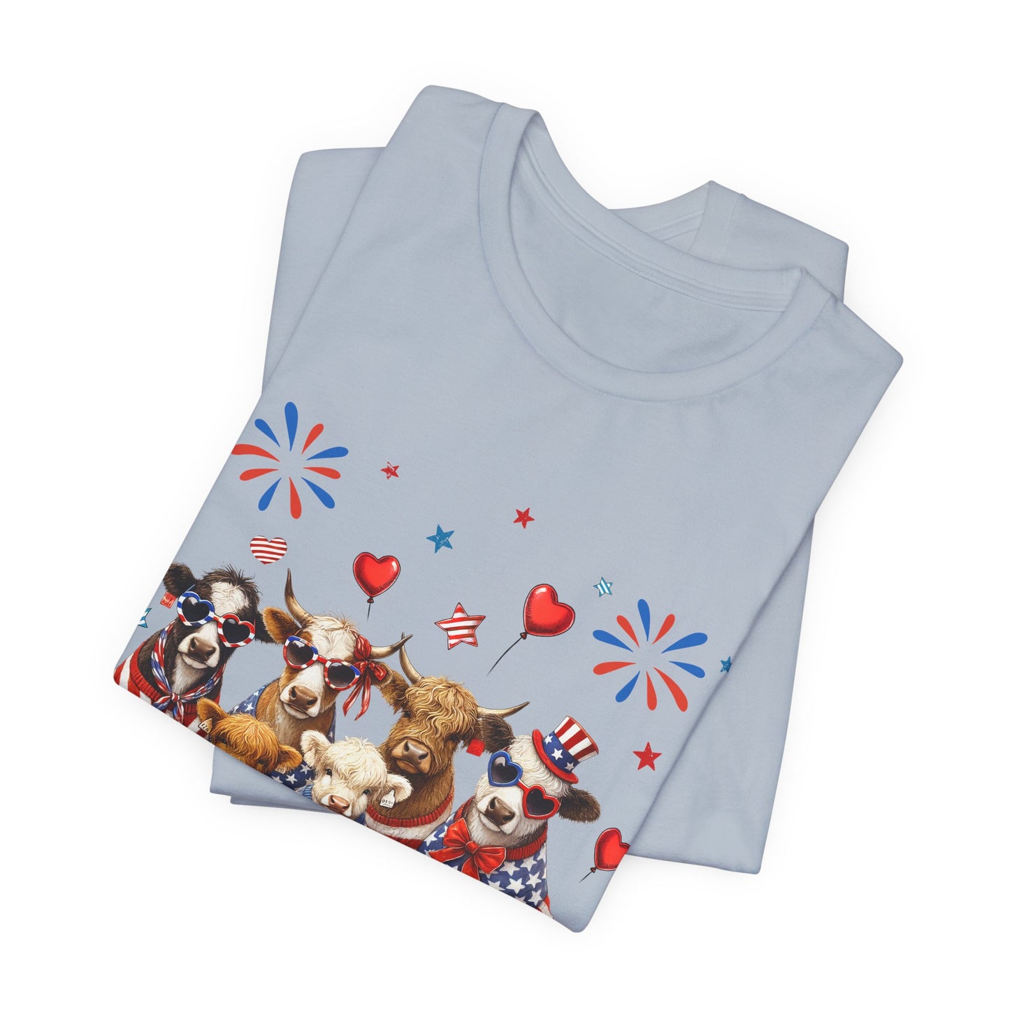 Patriotic CowsT-Shirt — Cute Cows in USA Outfit 4th of July Tee