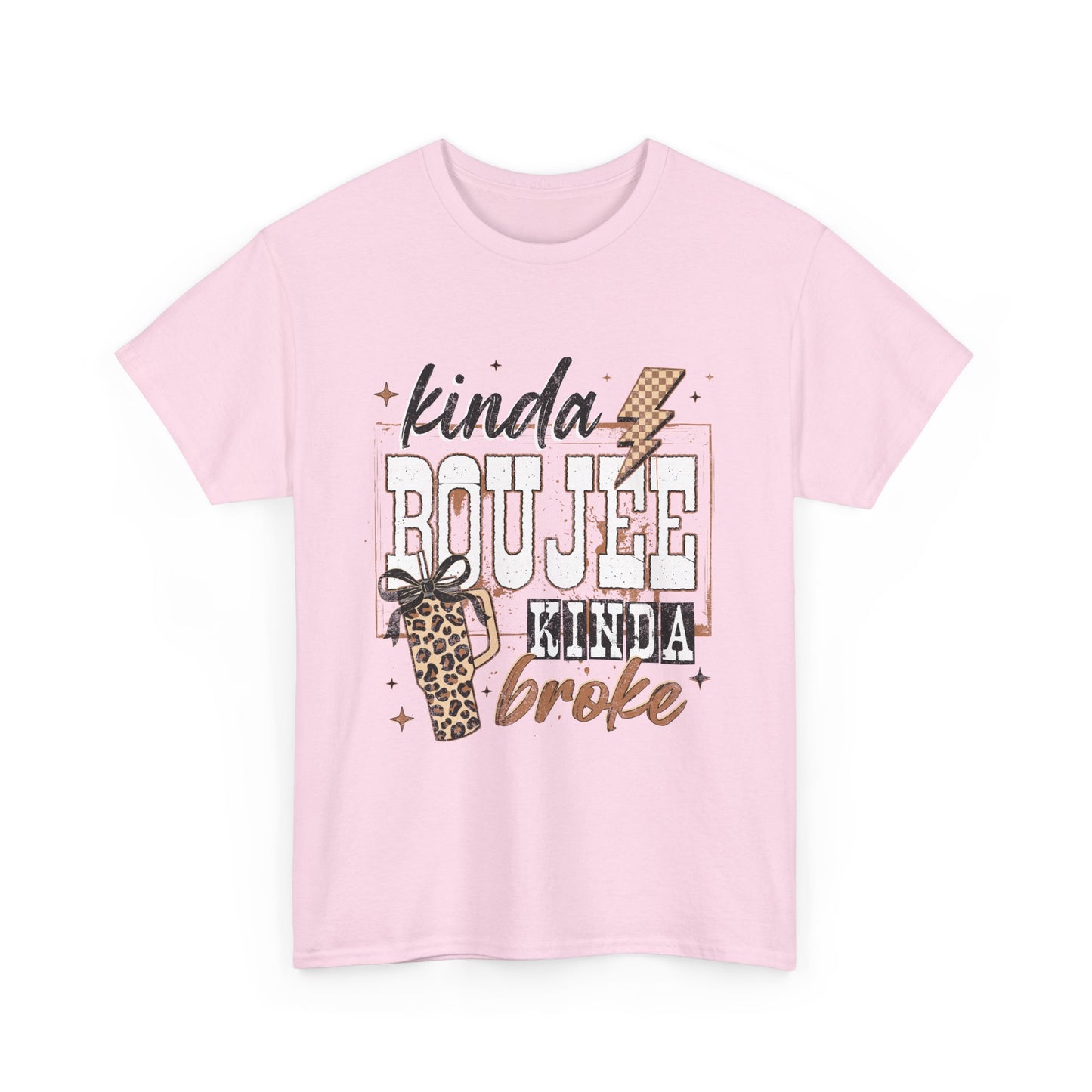 Kinda Boujee Kinda Broke Tee — Leopard Print Graphic T‑Shirt