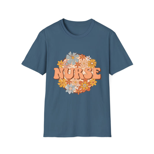 Nurse Floral Retro Tee — "NURSE" Vintage Flower Graphic T-Shirt