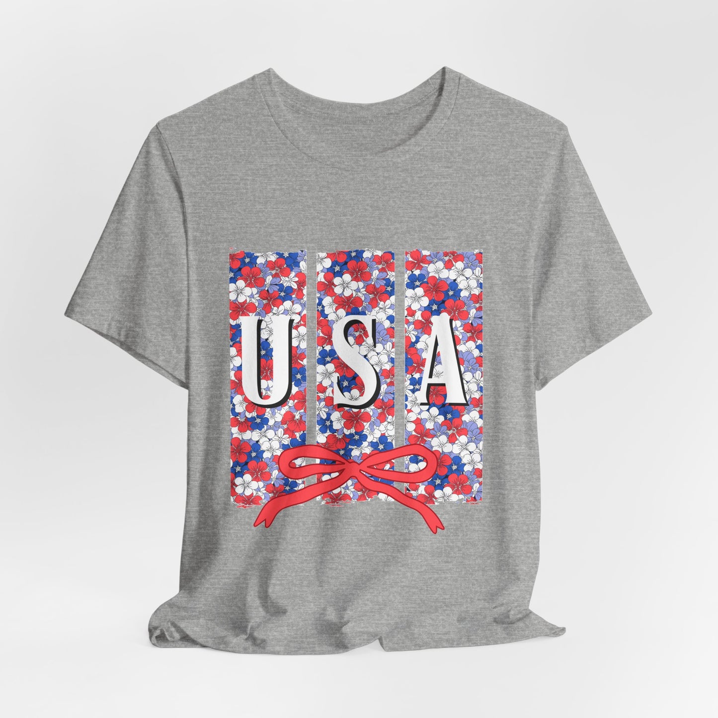 USA Floral Flag T-Shirt — Patriotic Red White Blue Tee (4th of July)