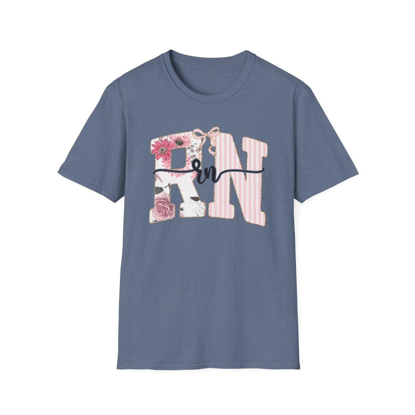 T-Shirt — RN Floral Script Design (Pink Stripes & Roses)