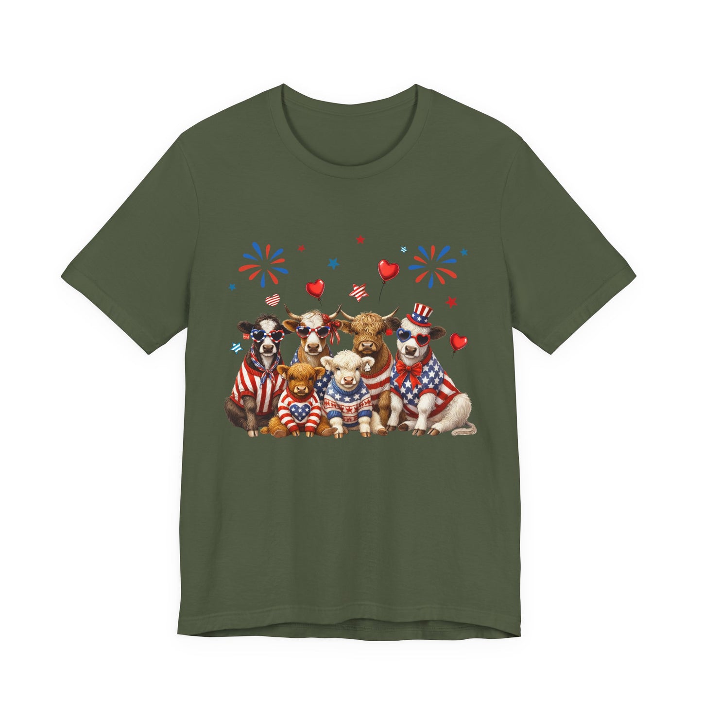 Patriotic CowsT-Shirt — Cute Cows in USA Outfit 4th of July Tee