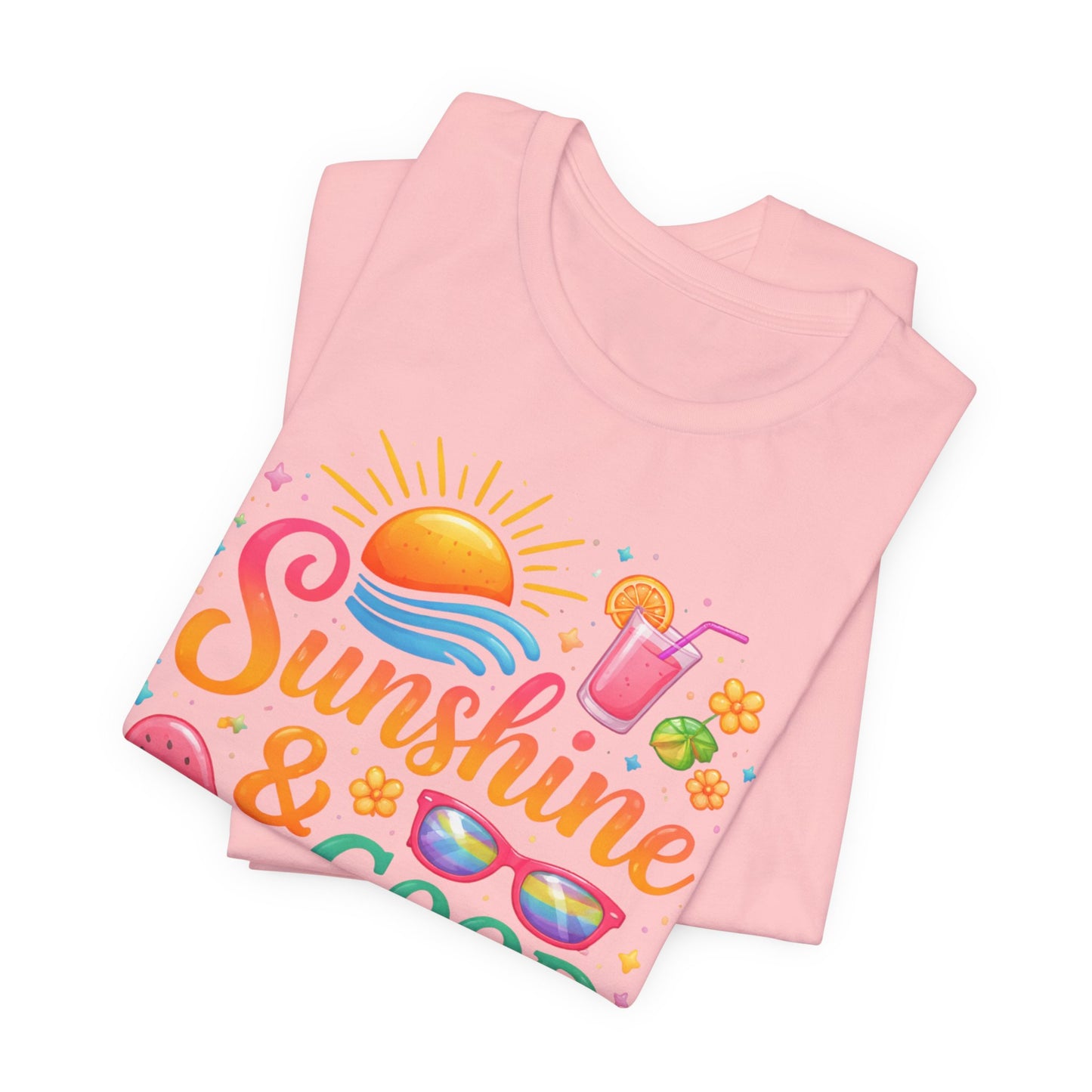Sunshine & Good Vibes T-Shirt | Summer Beach Drink Sunglasses Popsicle Design