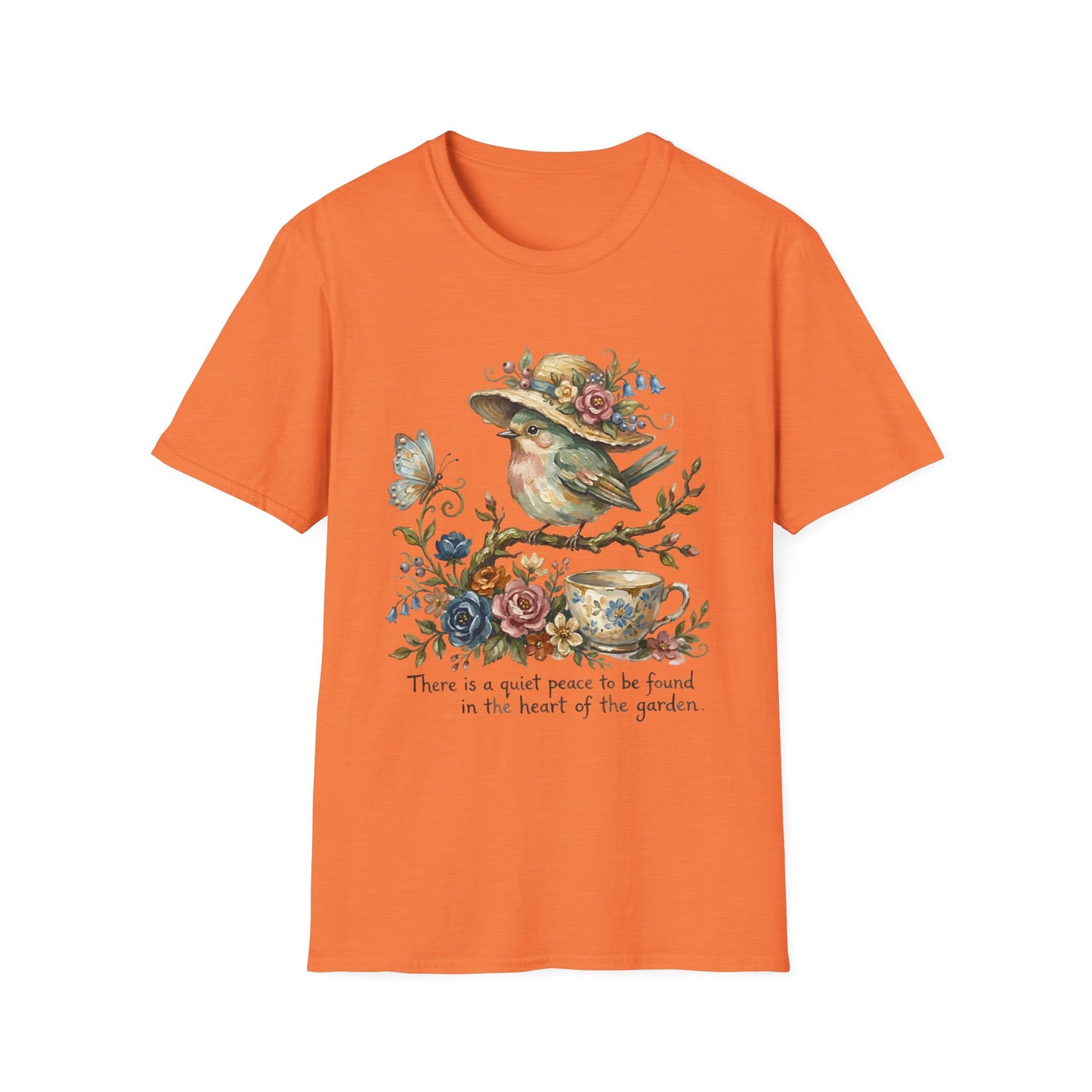 Garden Bird Tee — "There is a quiet peace to be found in the heart of the garden" Floral Bird T-Shirt