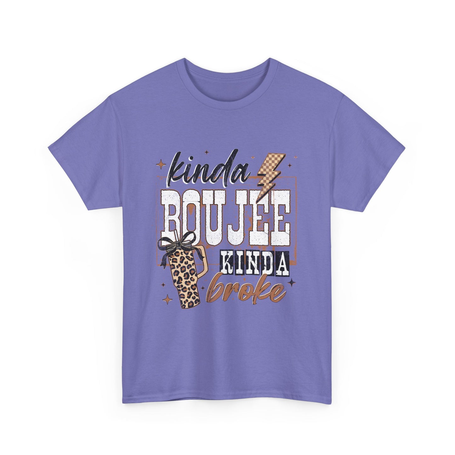 Kinda Boujee Kinda Broke Tee — Leopard Print Graphic T‑Shirt