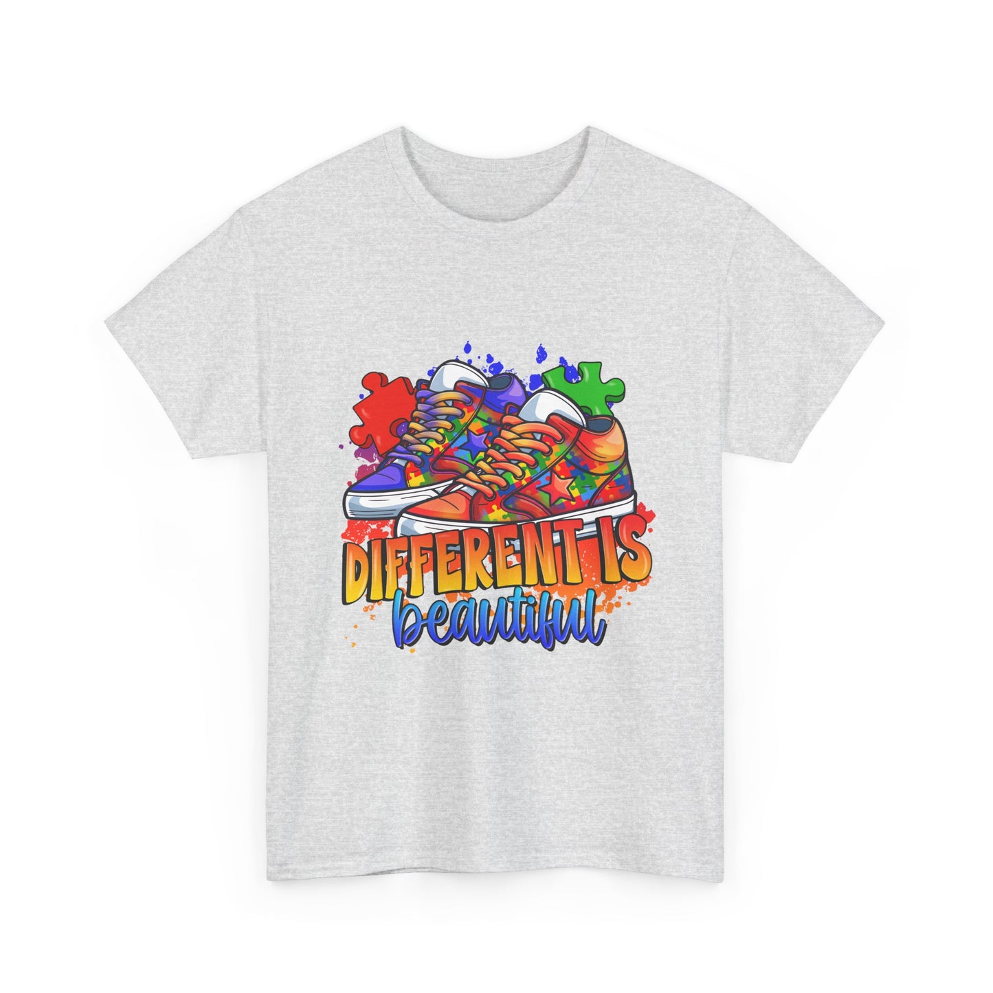 Different Is Beautiful Rainbow Puzzle Sneakers T-Shirt – Autism Awareness Tee