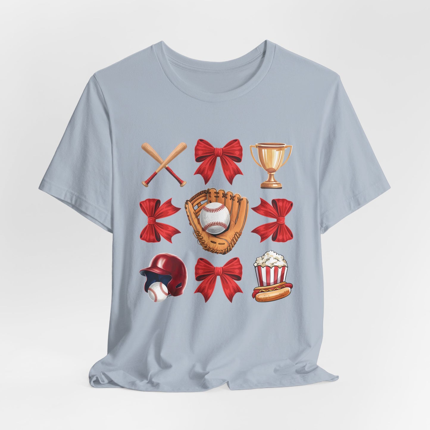 Baseball Icons Graphic Tee — Glove, Bat & Trophy Design
