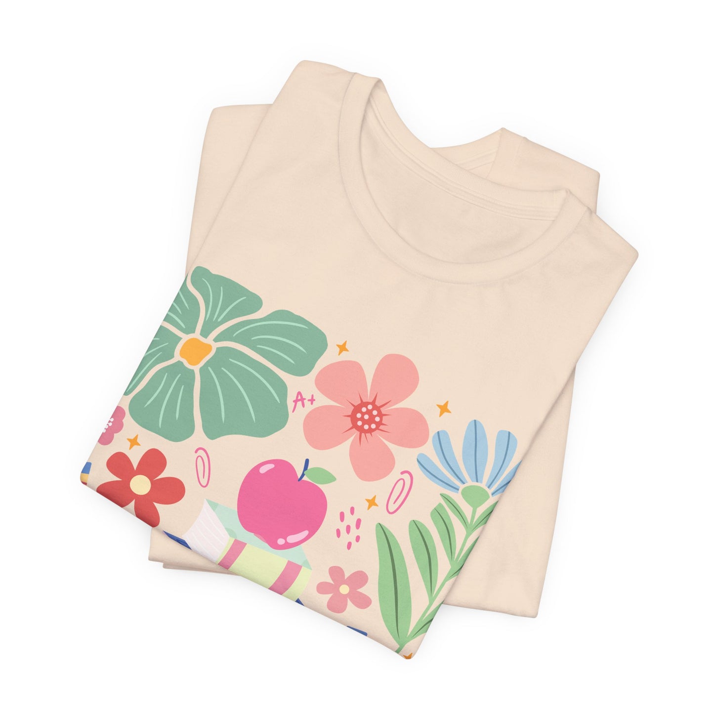 Floral Books & Apple Tee — Cute Spring Reading T-Shirt