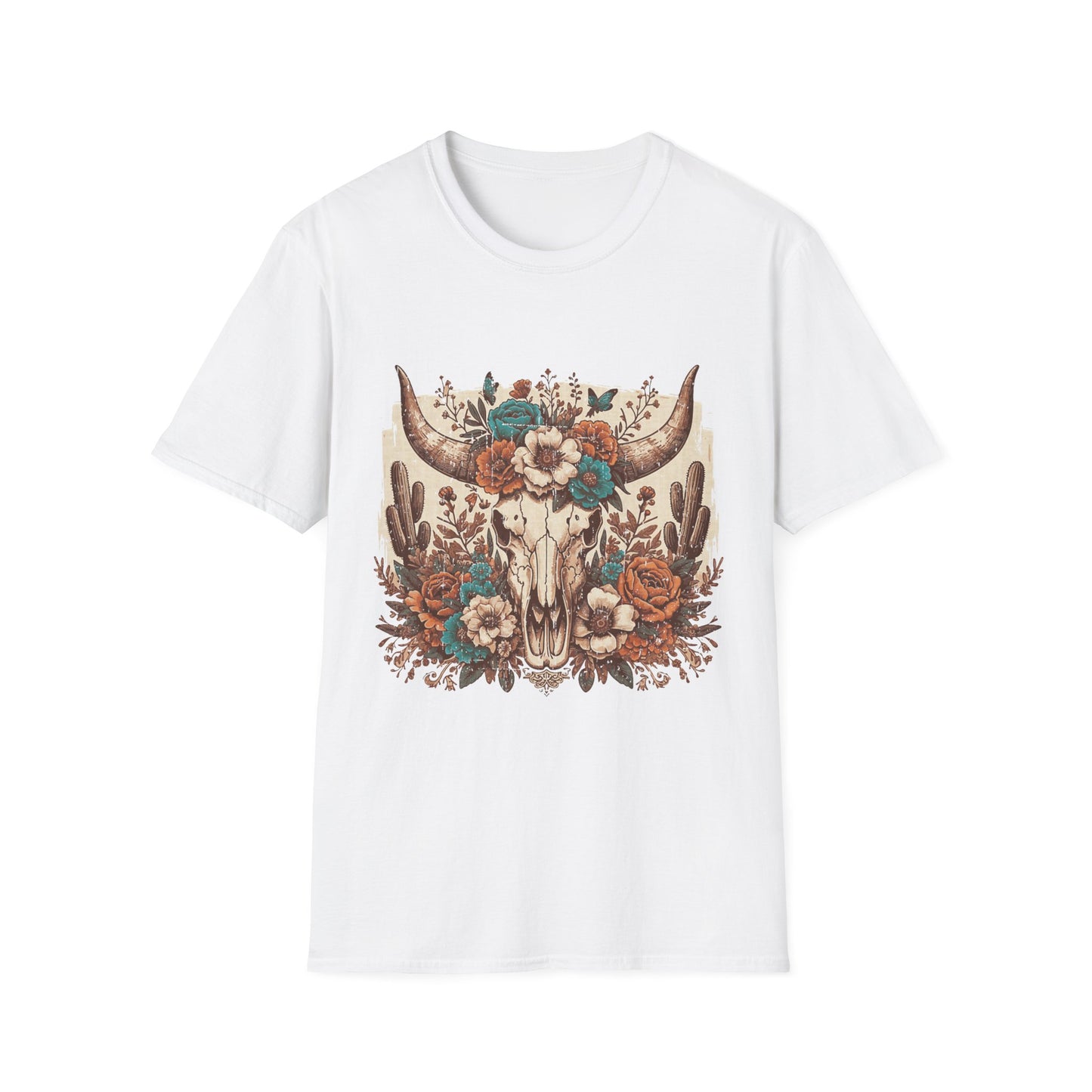 Boho Western Skull T-Shirt — Floral Longhorn Graphic Tee