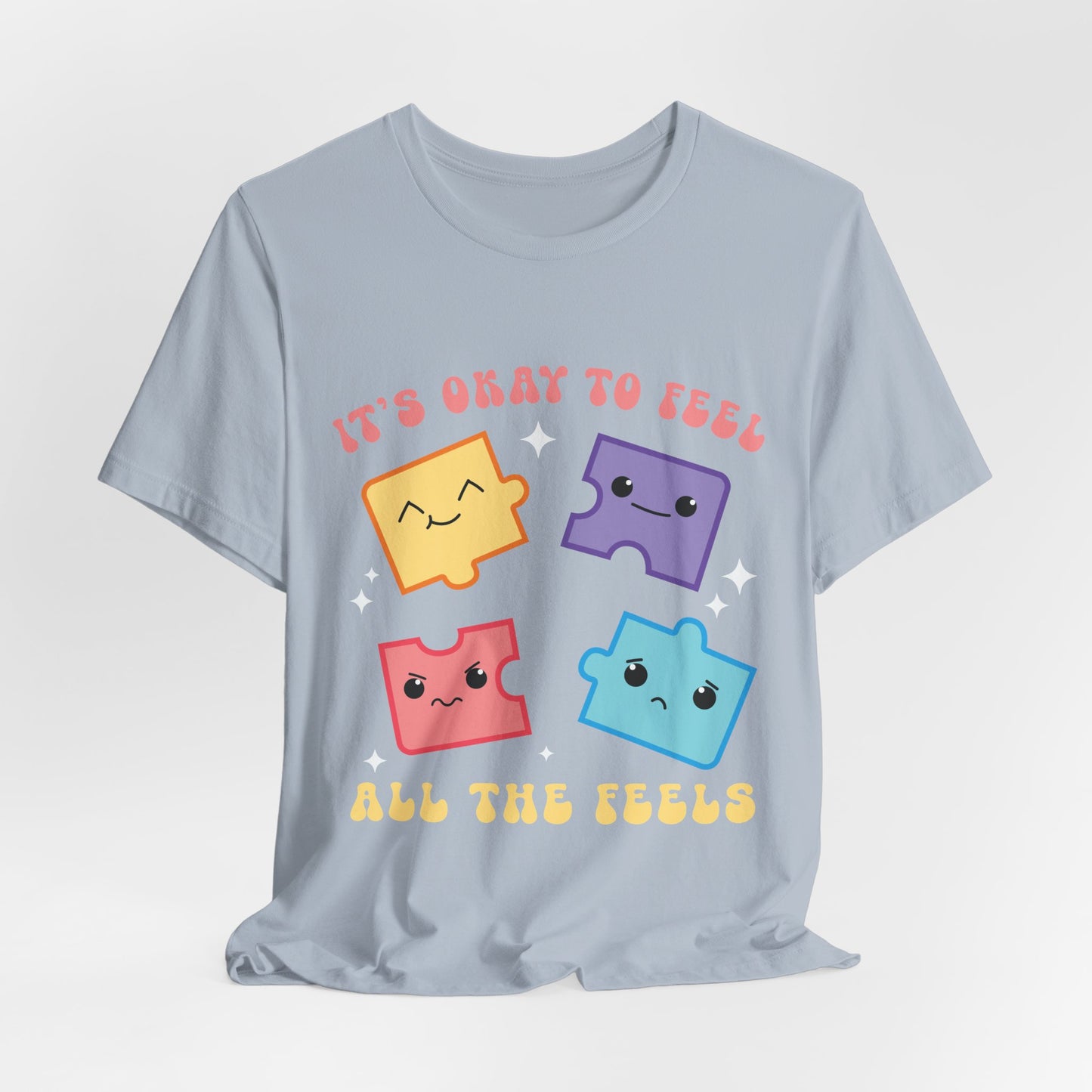 “It’s Okay to Feel” Puzzle Pieces Tee — Mental Health Awareness Comfort Shirt