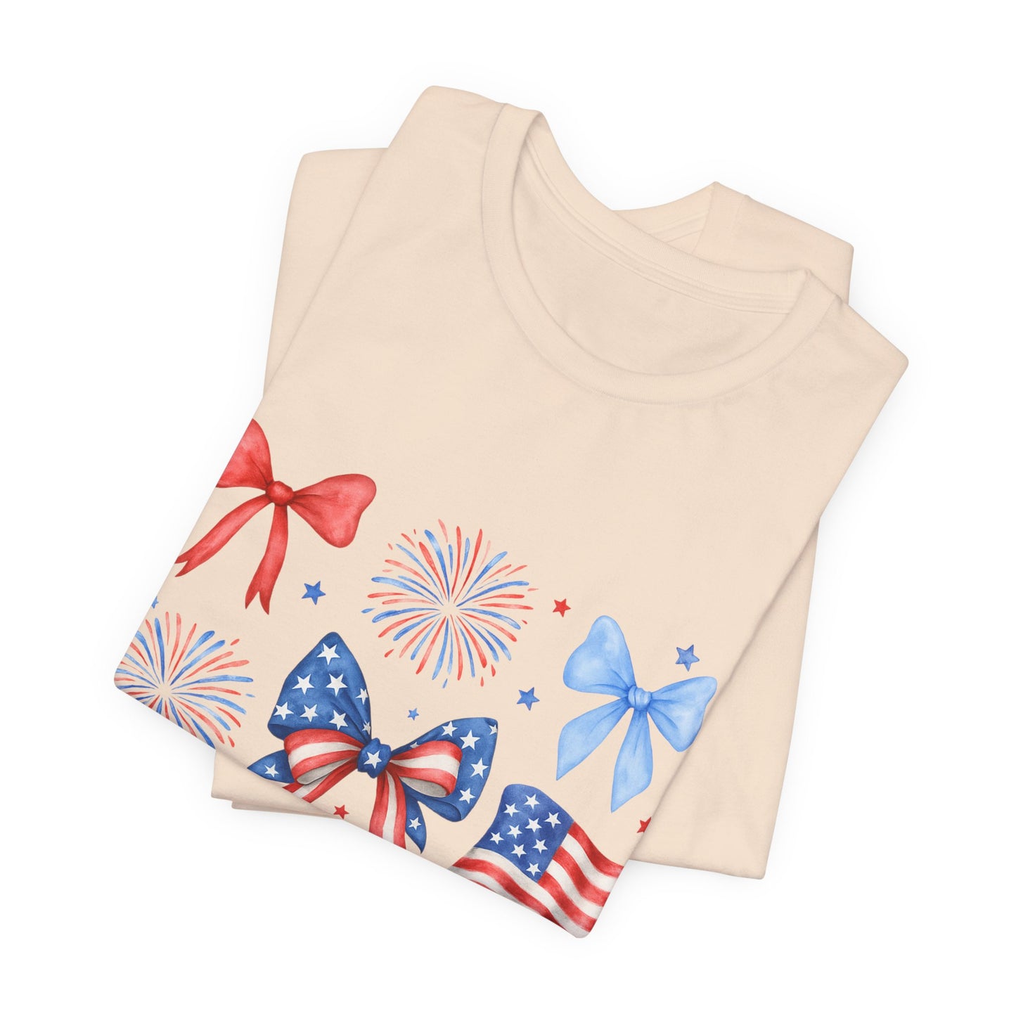 Patriotic Bows & Flags Tee — 4th of July Fireworks Graphic T-Shirt