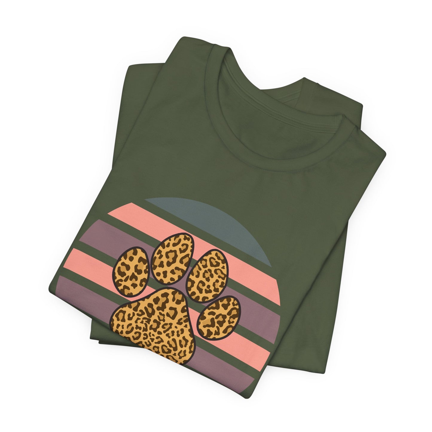 Dog Mom Leopard Paw Tee — Retro Striped Pet Lover T‑Shirt