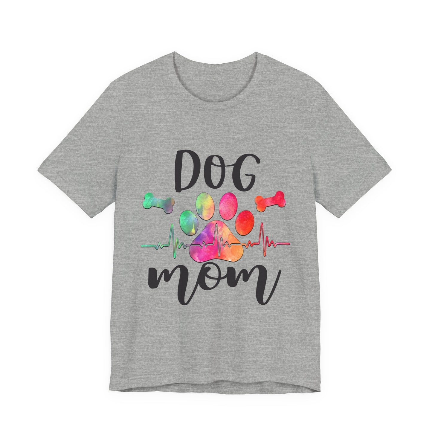 Dog Mom T-Shirt — Colorful Paw & Heartbeat Graphic Tee
