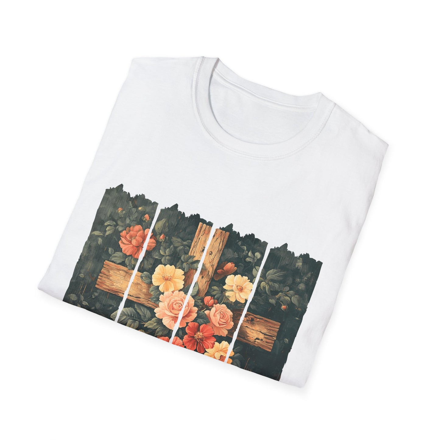 Floral Wooden Cross T-Shirt — Roses & Faith Christian Graphic Tee