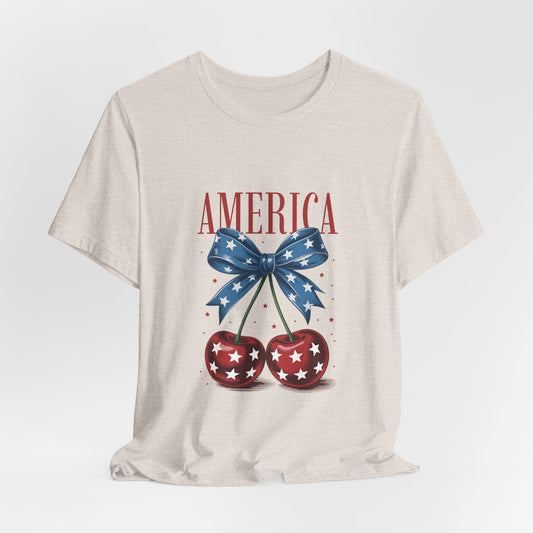 America Cherry Tee — Patriotic Stars & Stripes Graphic T-Shirt