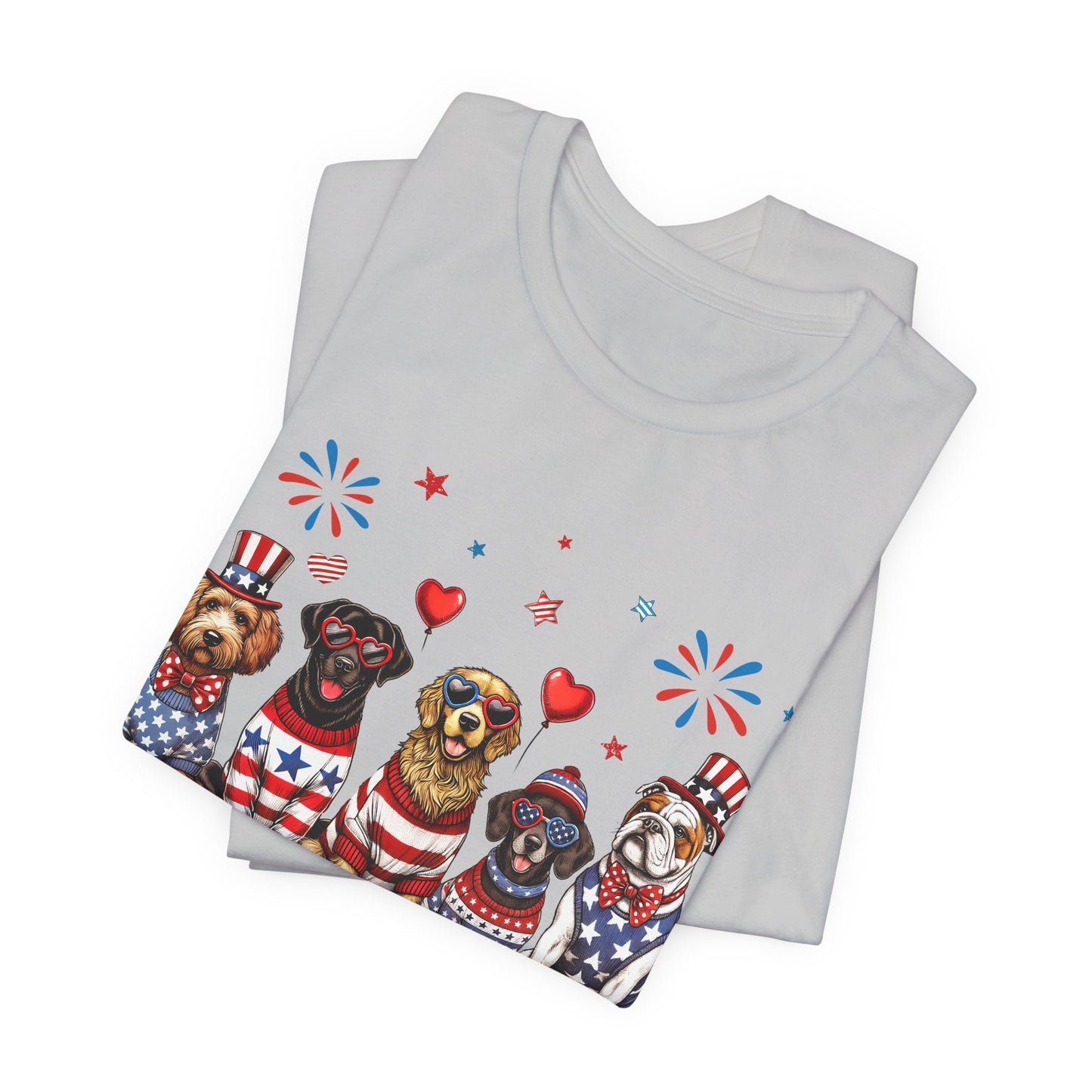 Patriotic Dogs T‑Shirt — 4th of July American Flag Pups Tee