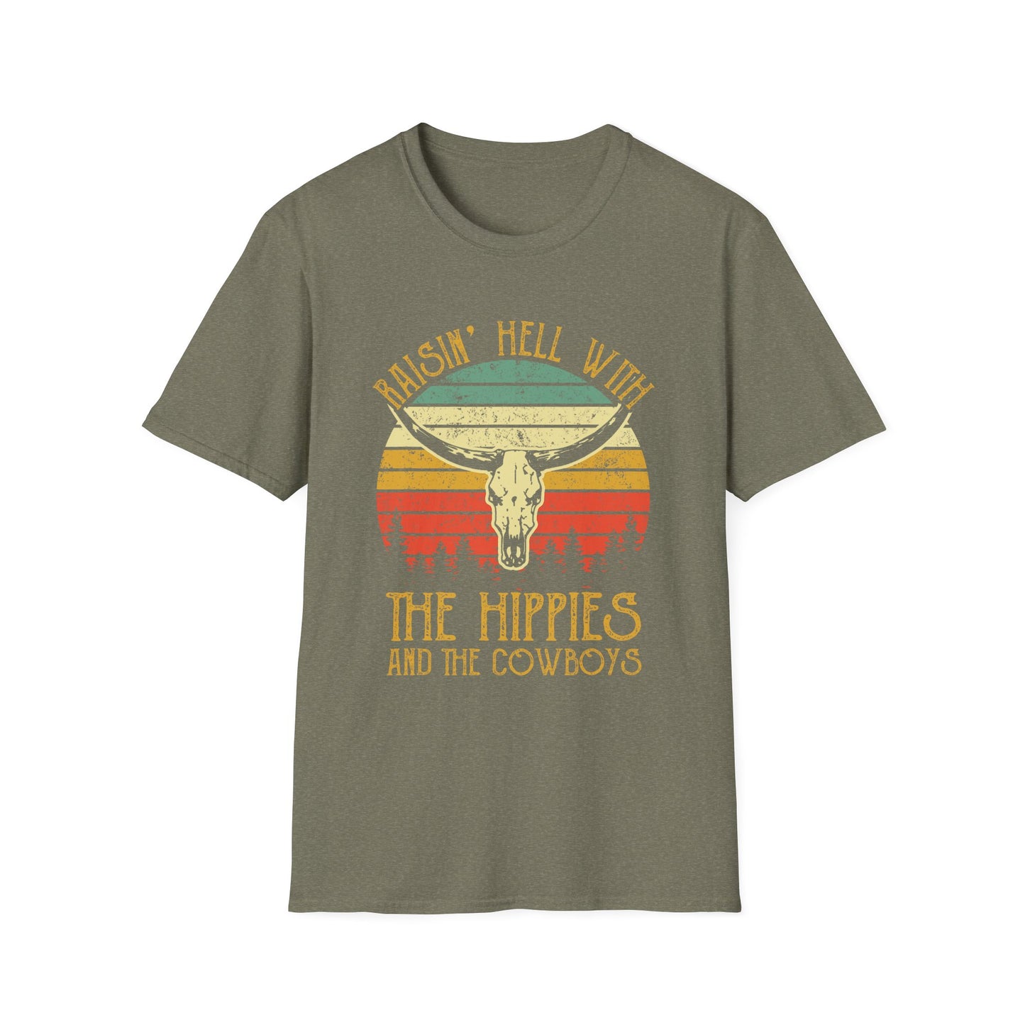 T-Shirt — Raisin' Hell With The Hippies And The Cowboys Vintage Skull Graphic