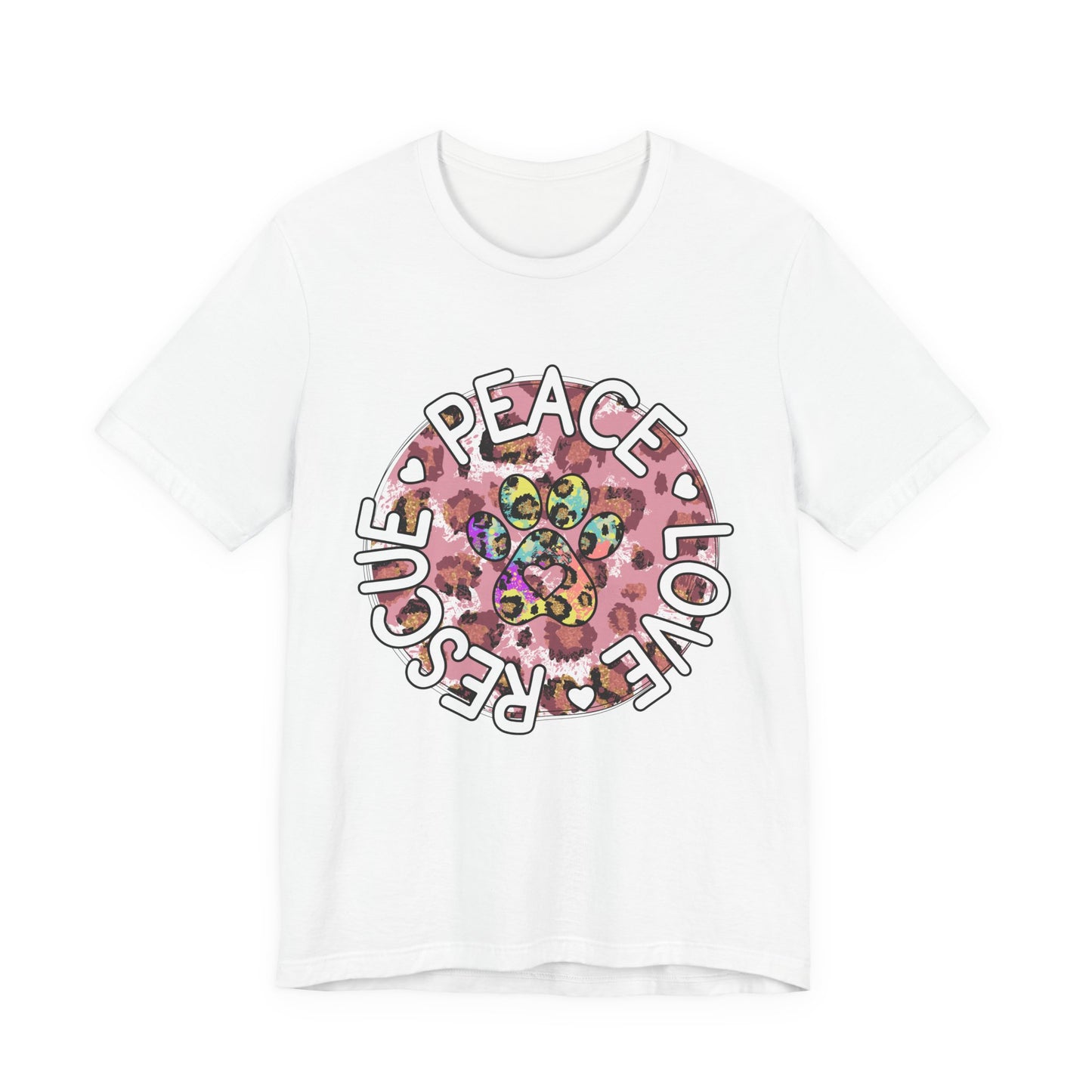 Peace Love Rescue Graphic Tee — Pet Rescue Paw Print Shirt