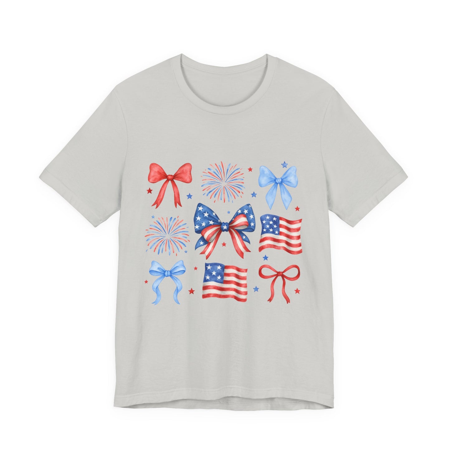 Patriotic Bows & Flags Tee — 4th of July Fireworks Graphic T-Shirt