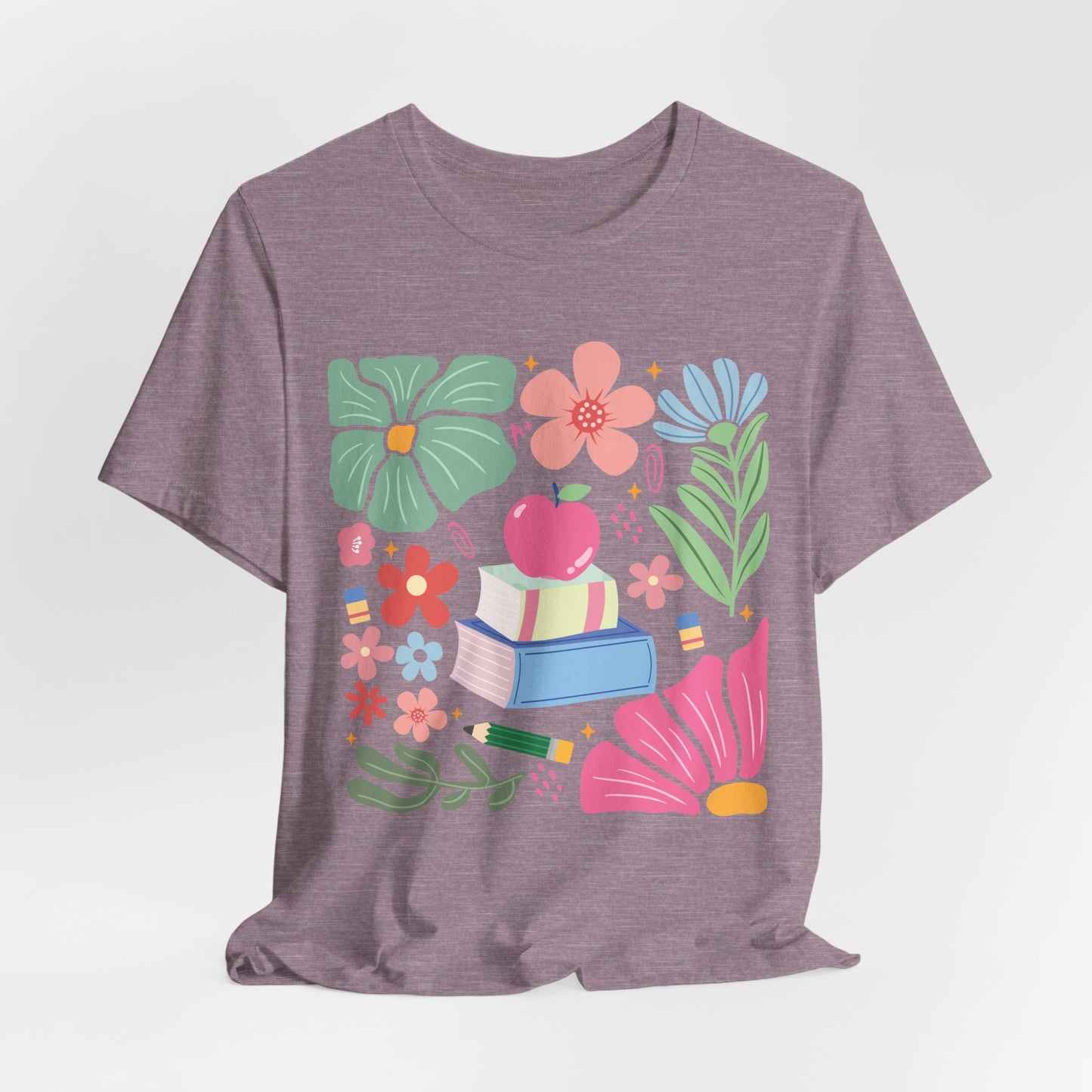 Floral Books & Apple Tee — Cute Spring Reading T-Shirt