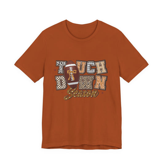 Touchdown Season Football T-Shirt — Retro Brown Leopard Print Design